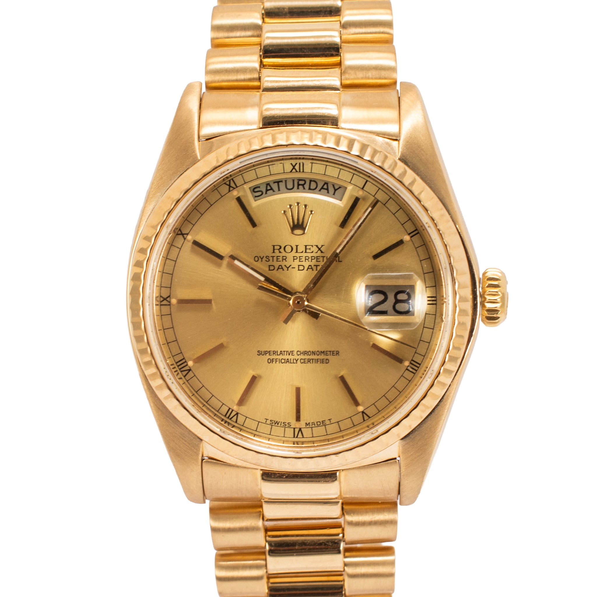 Rolex Day Date 36MM 18038 Champagne Dial Quick Set 18K Yellow Gold Watch