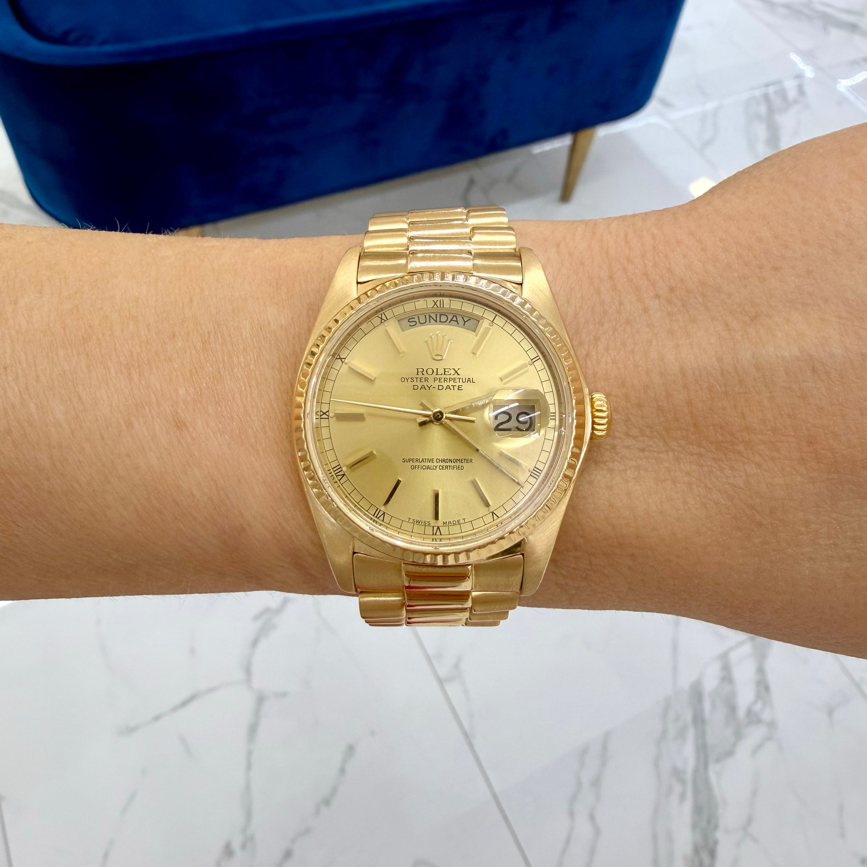 Rolex Day Date 36MM 18038 Champagne Dial Quick Set 18K Yellow Gold Watch