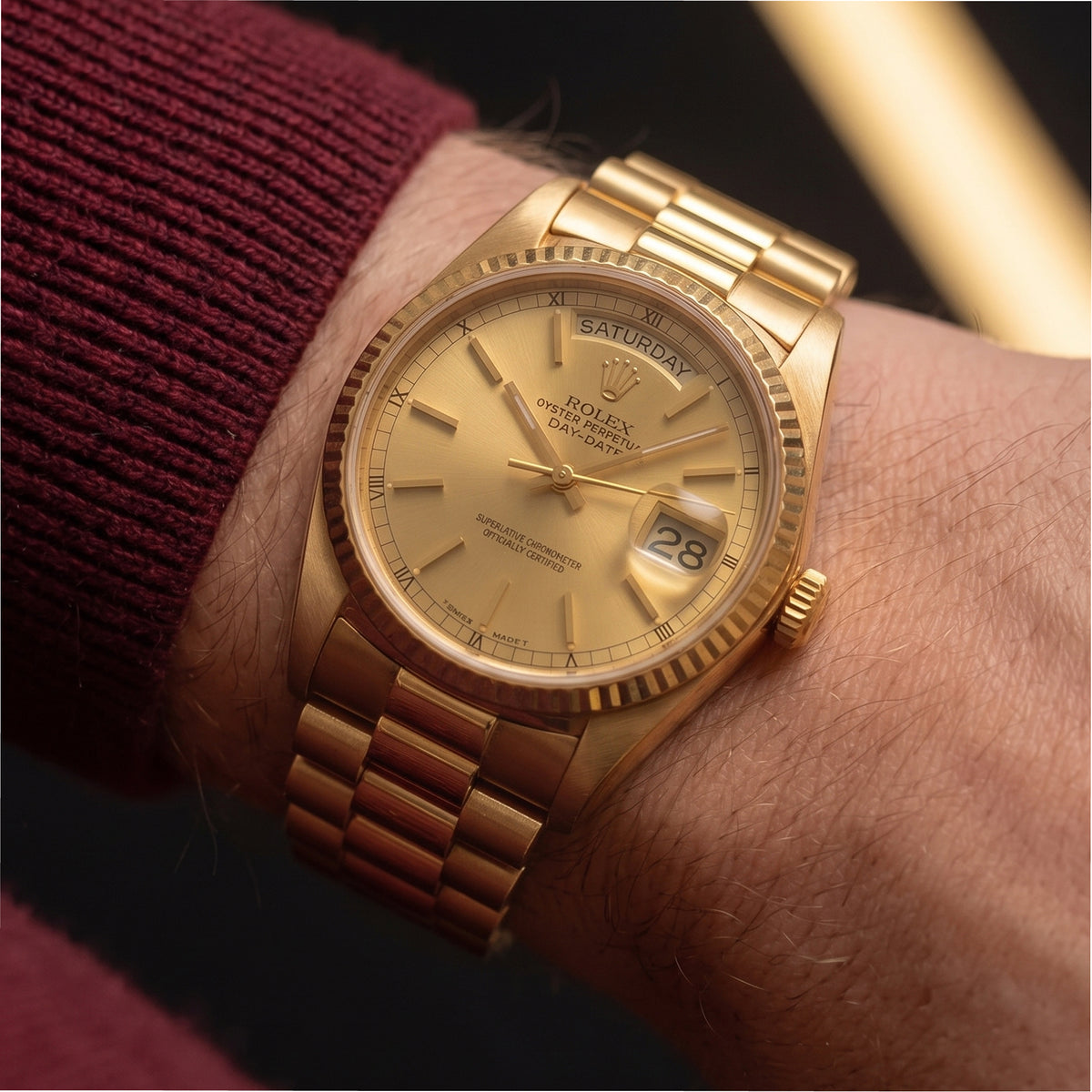 Rolex Day Date 36MM 18038 Champagne Dial Quick Set 18K Yellow Gold Watch