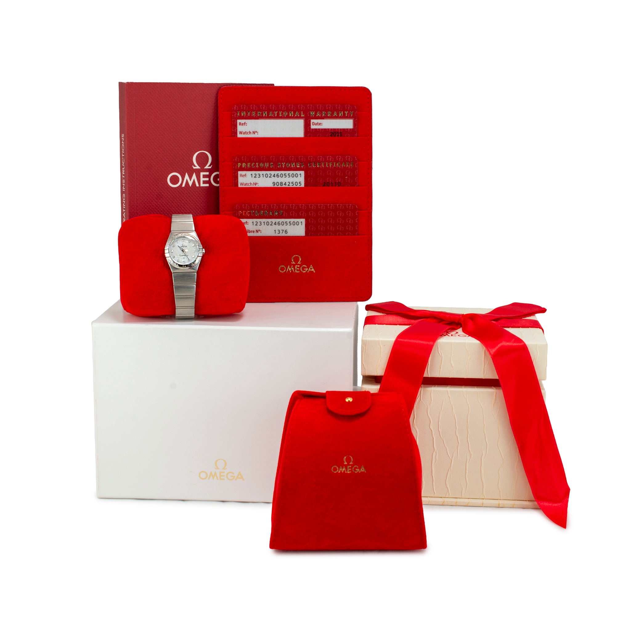 Ladies Omega Constellation 24MM 123.10.24.60.55.001mop Diamond Dial Quartz Watch