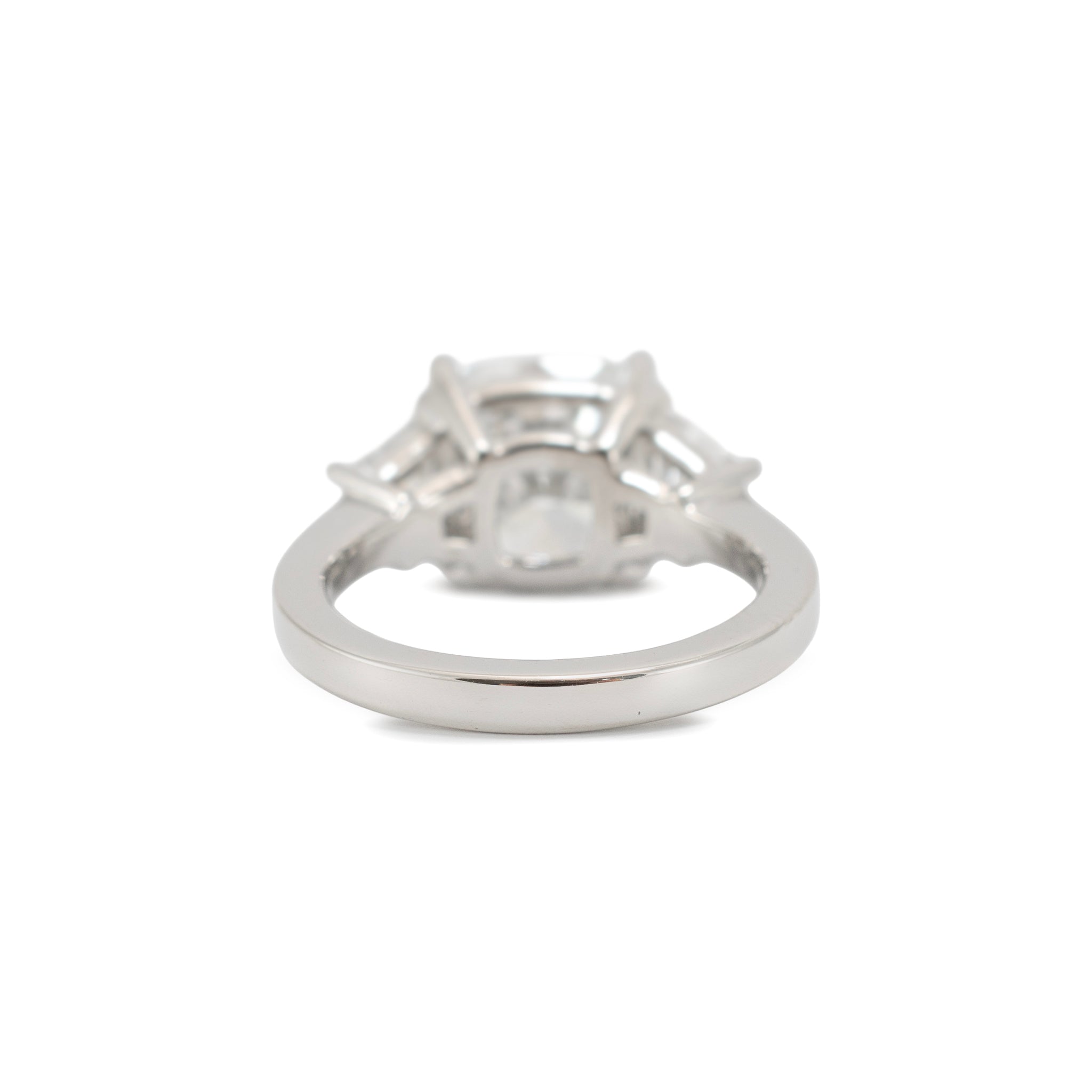 Platinum 5.45ct Cushion Lab Grown Diamond Trapezoid Three Stone Engagement Ring