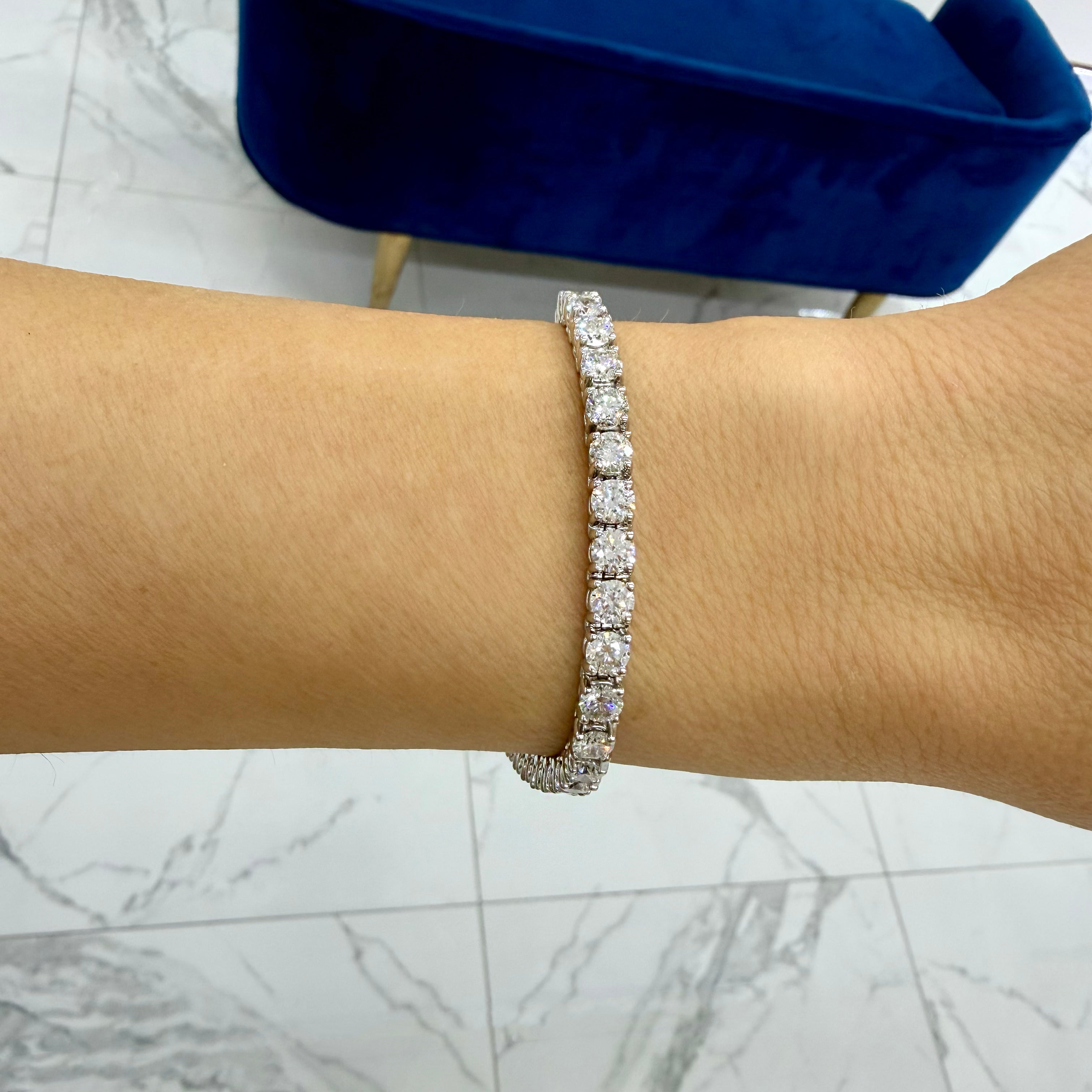 14K White Gold 4-Prong 11.41ct Lab Grown Round Diamond Classic Tennis Bracelet