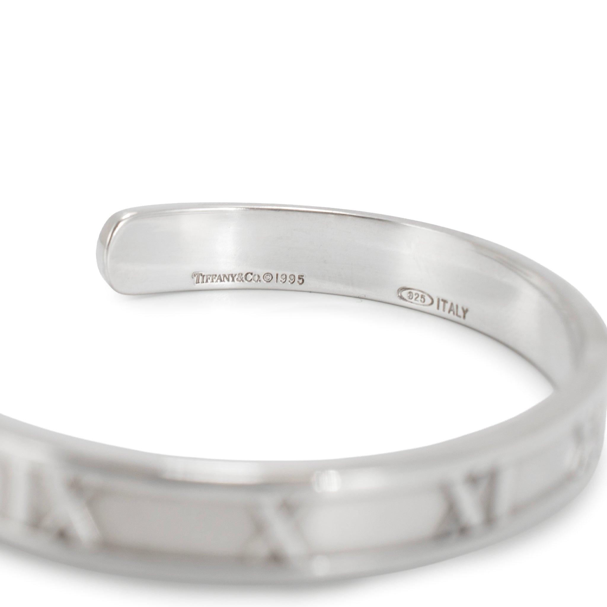 Tiffany & Co. Atlas 925 Sterling Silver Roman Numeral Cuff Bangle Bracelet