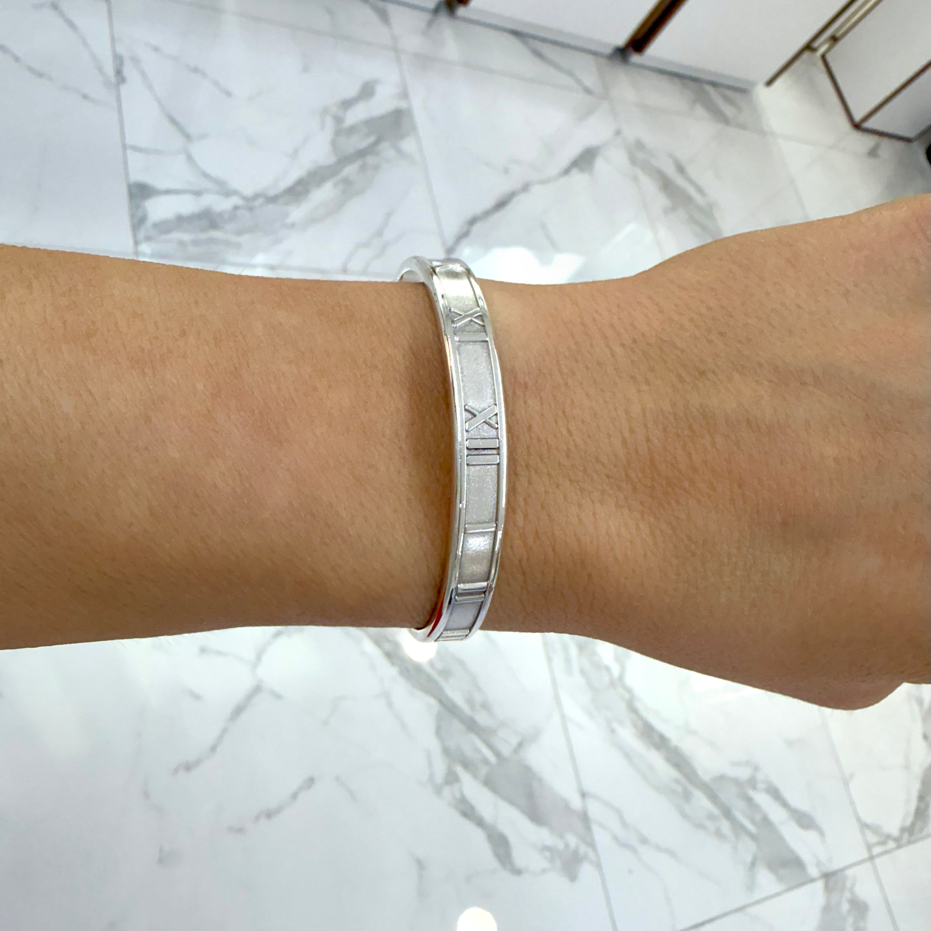 Tiffany & Co. Atlas 925 Sterling Silver Roman Numeral Cuff Bangle Bracelet