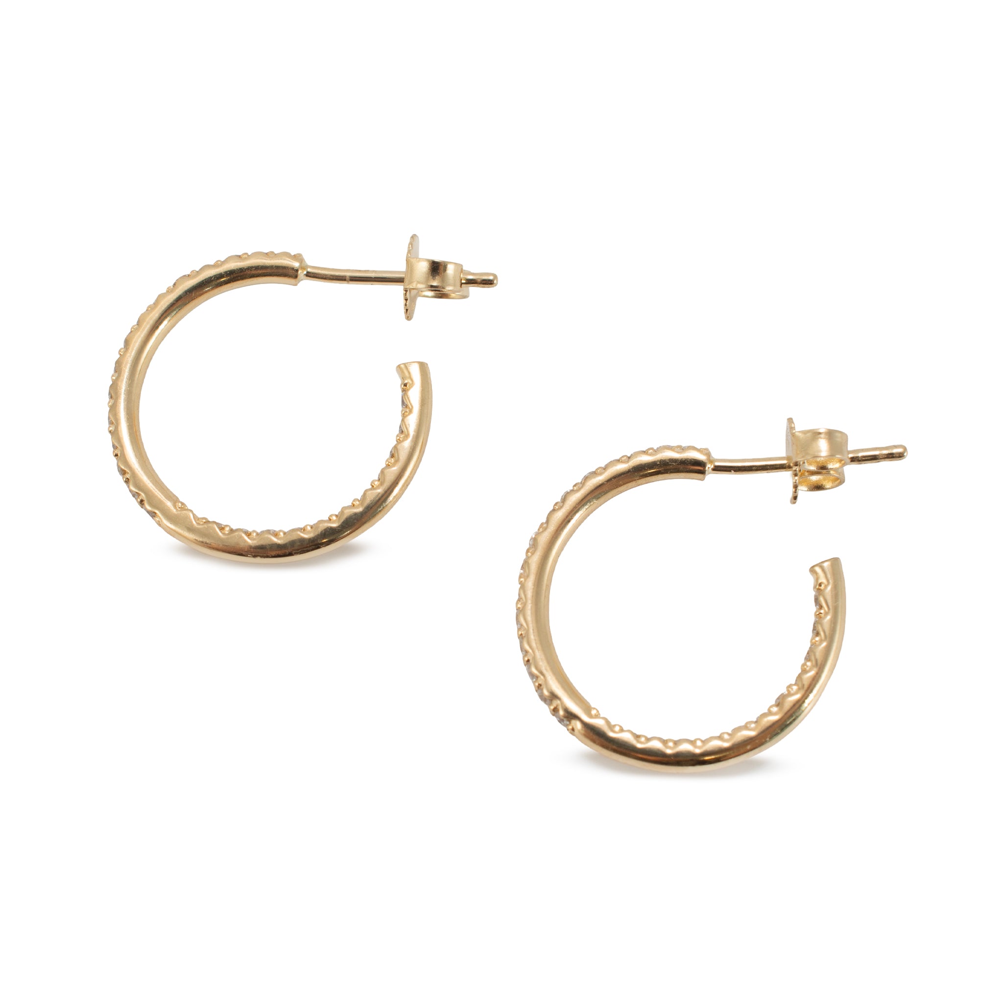 18K Yellow Gold 0.63ctw Pave Diamond and Ruby Open Hoop Earrings
