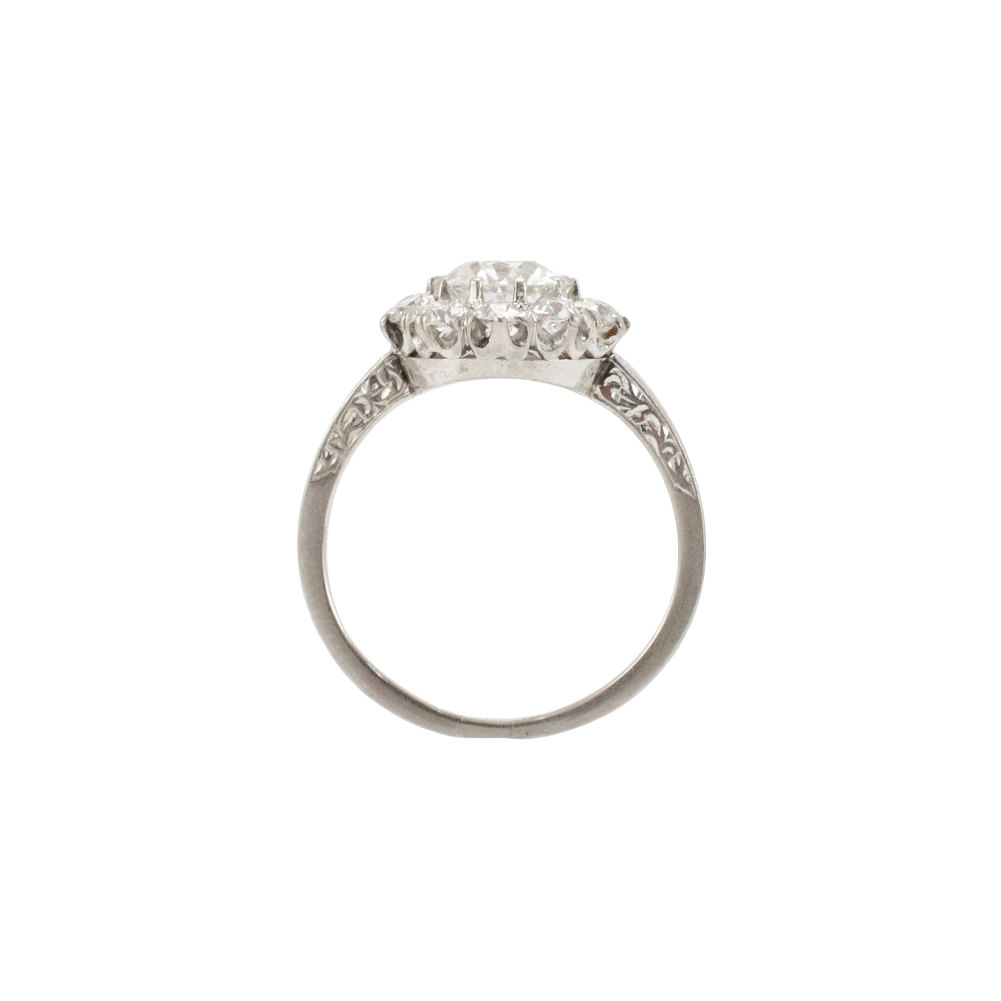 Antuiqe Platinum 1.75ctw Old European Cut Diamond Halo Filigree Engagement Ring