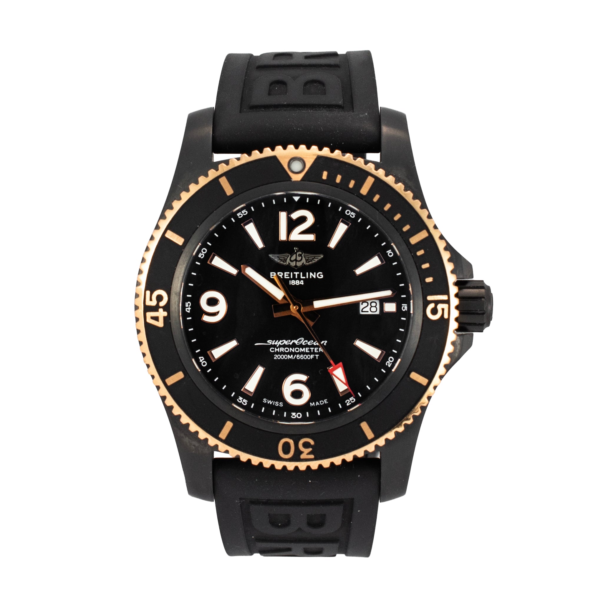Breitling Superocean 46MM U17368 Black Rubber Steel Two-Tone Rose Gold Watch