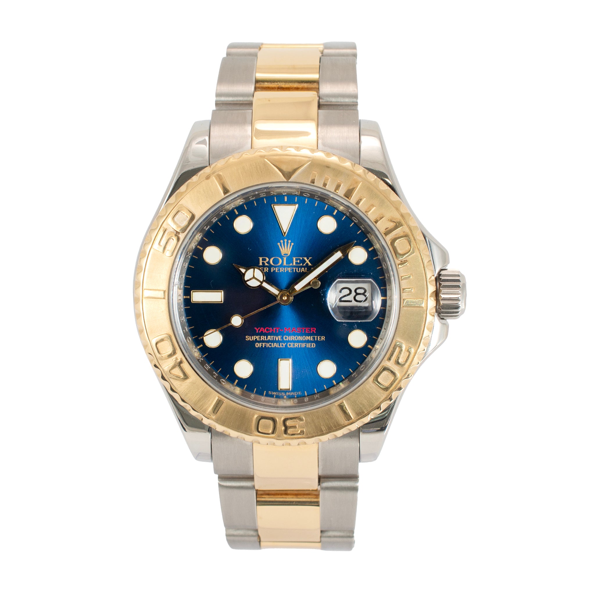 Rolex Yacht-Master 40MM 16623 Blue Dial Oyster 18K Yellow Gold Steel Watch