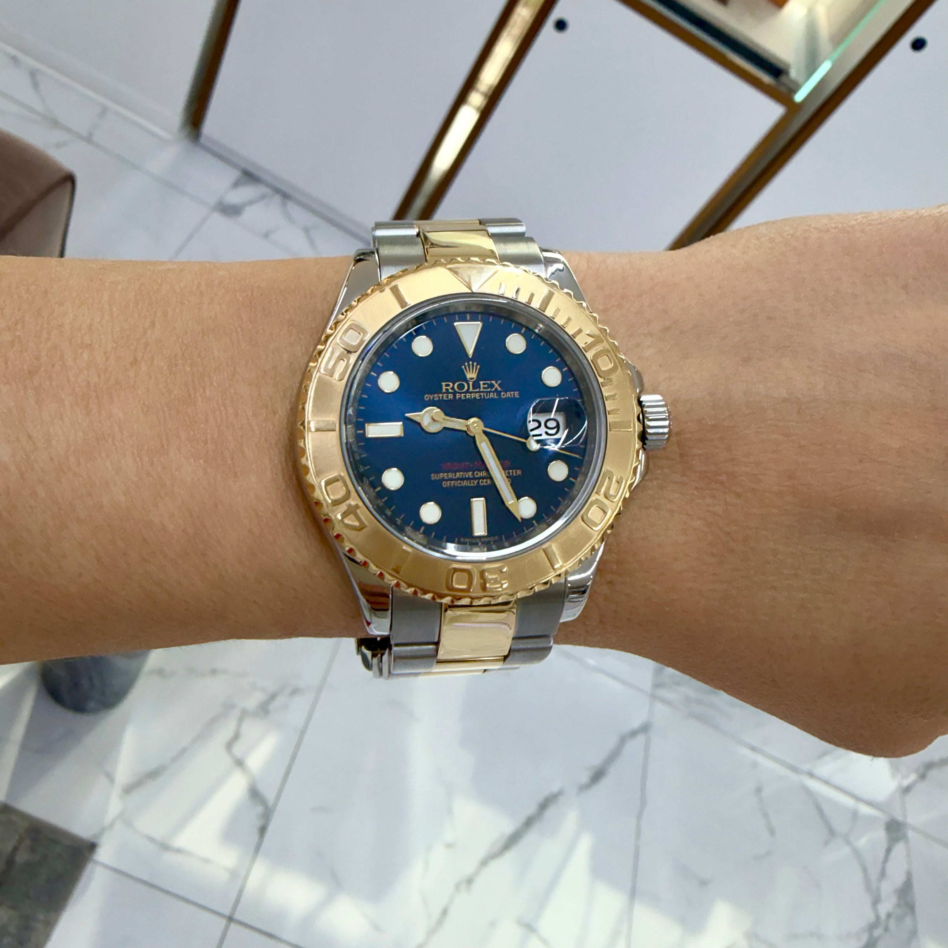 Rolex Yacht-Master 40MM 16623 Blue Dial Oyster 18K Yellow Gold Steel Watch