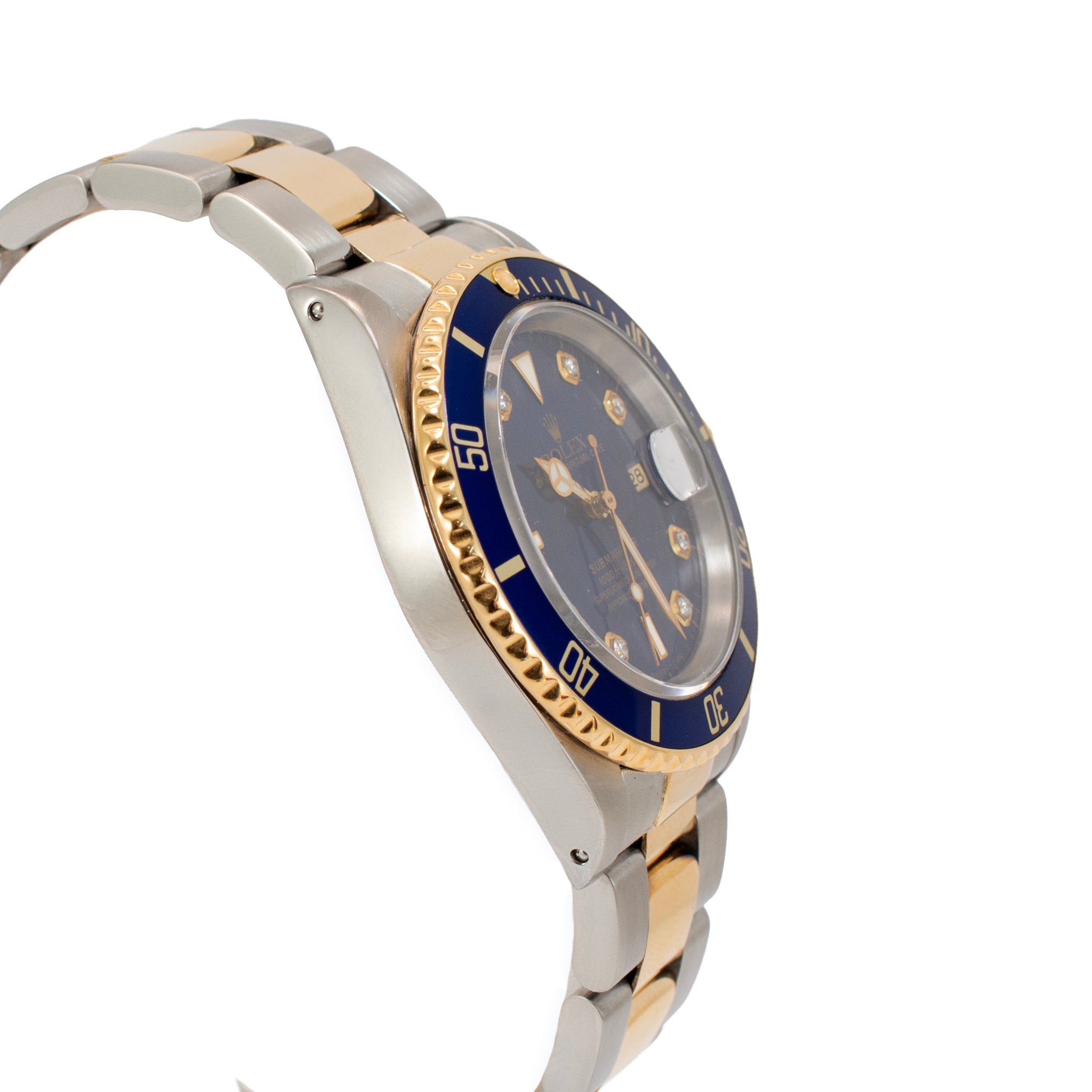 Rolex Submariner Date 40MM 16613LB Blue Diamond Dial Oyster Gold Steel Watch