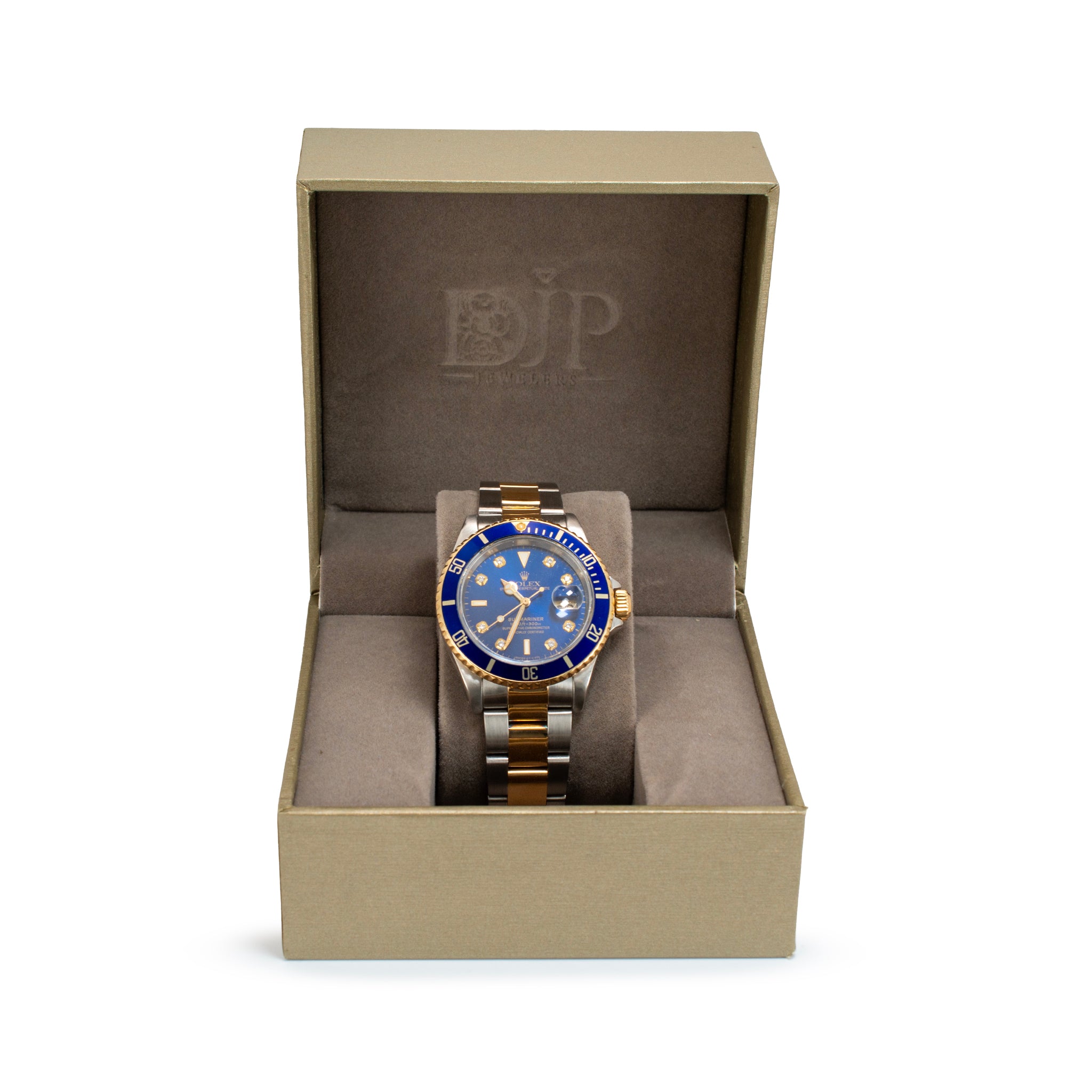 Rolex Submariner Date 40MM 16613LB Blue Diamond Dial Oyster Gold Steel Watch