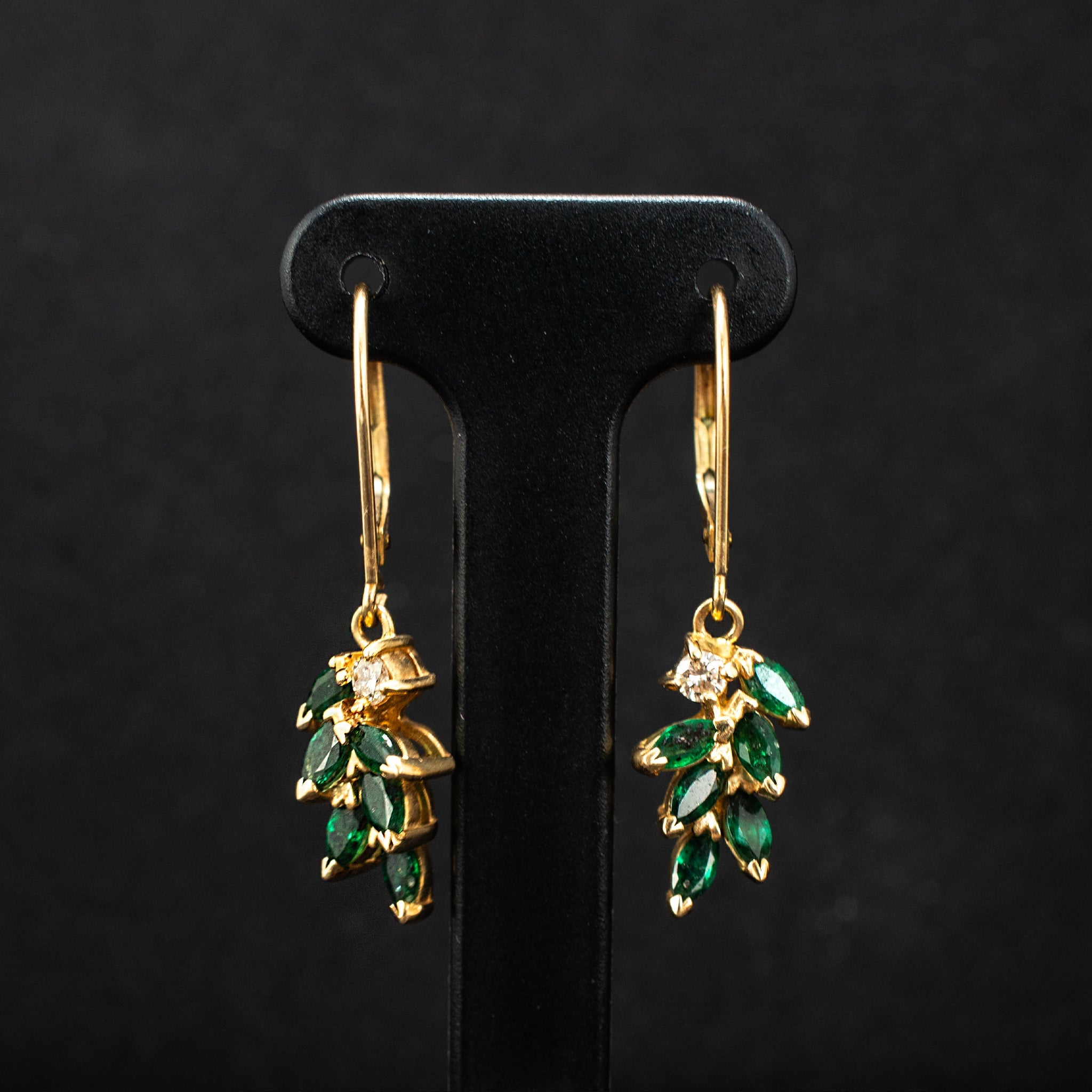 Jewelry Earrings Emeralds W/D Dangle Vintage 1' 14K Yellow 3.06g  0.08 dctw 0 gctw