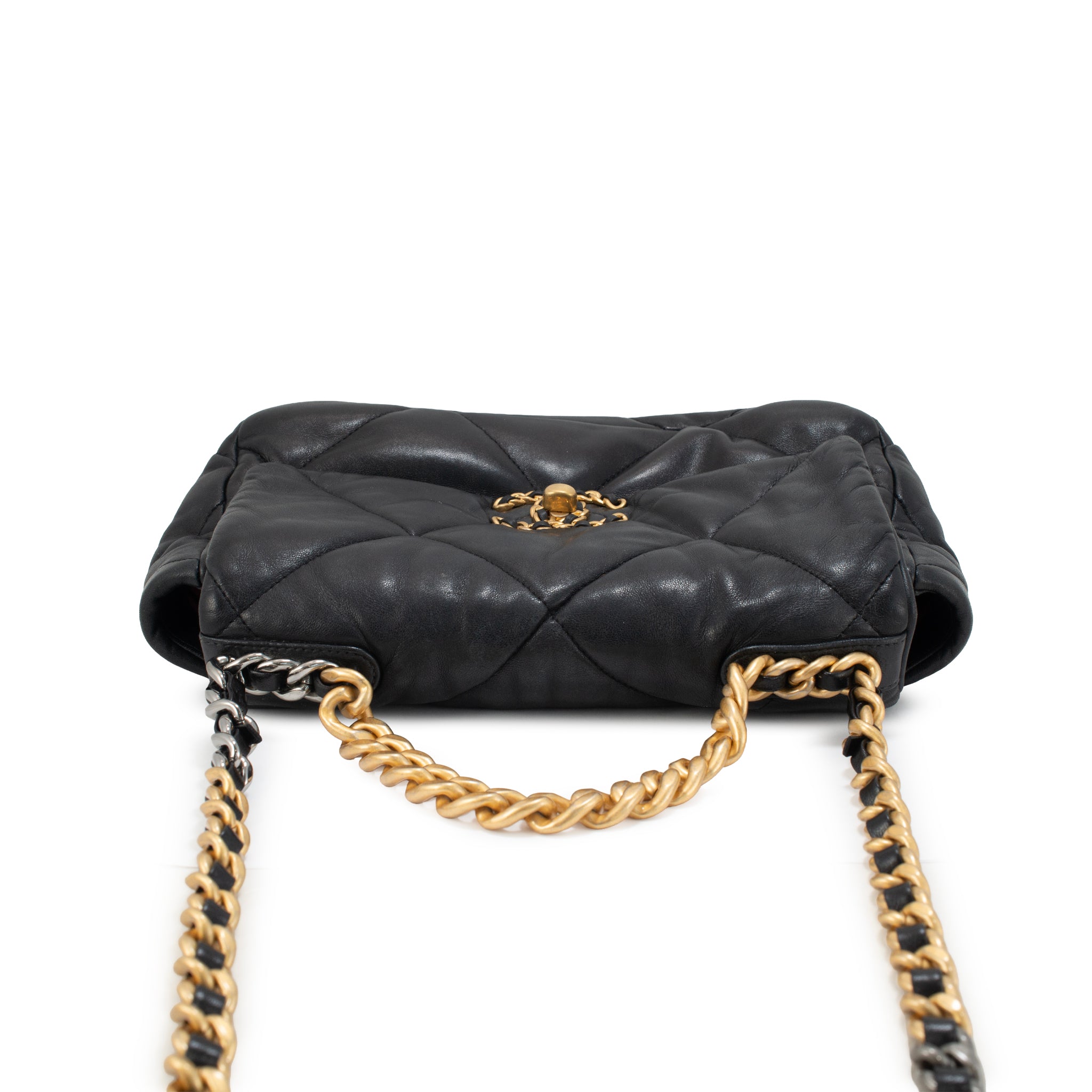 Chanel 19 Small Flap Quilted Lambskin Leather Black Metal Hardware Shoulder Bag