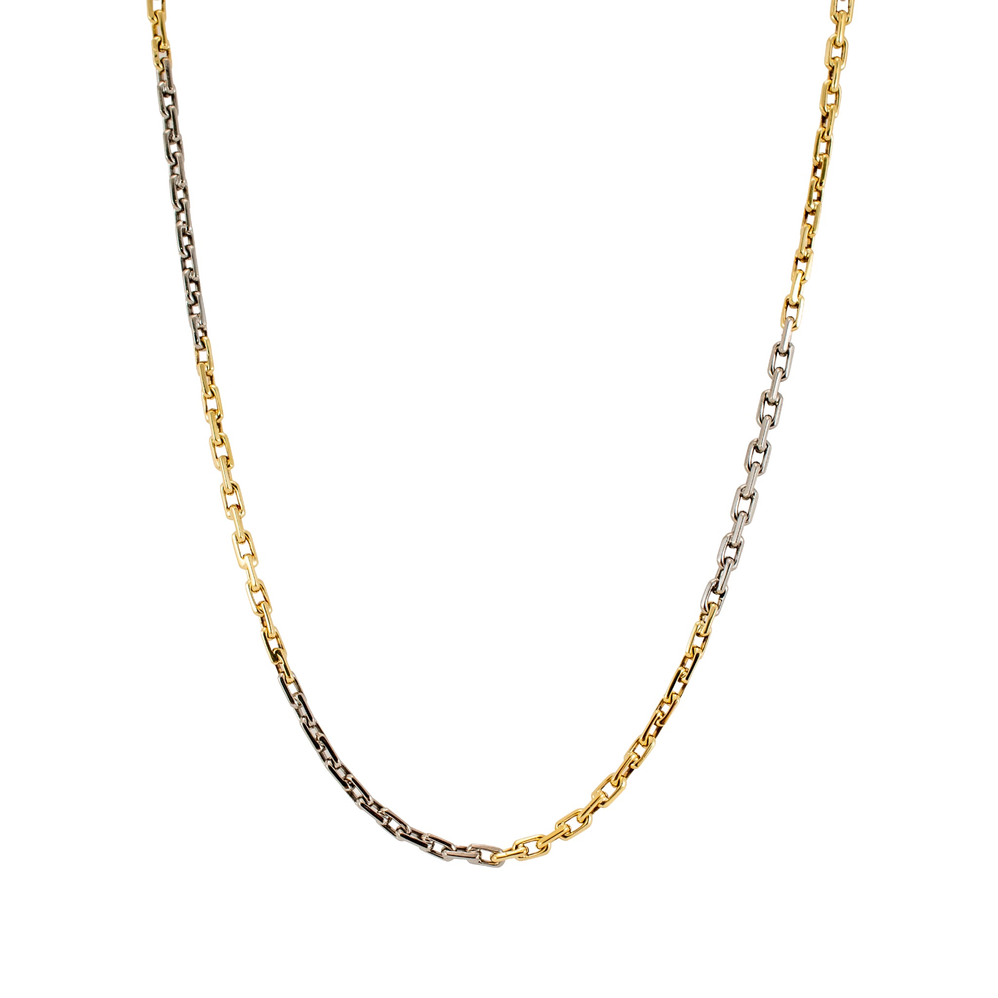 18K Yellow Gold & Sterling Silver Two Tone Choker Rolo Cable Link Chain Necklace