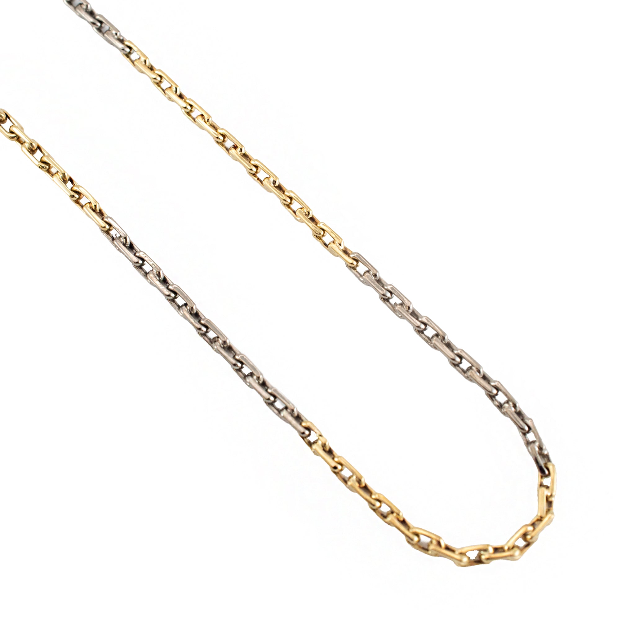 18K Yellow Gold & Sterling Silver Two Tone Choker Rolo Cable Link Chain Necklace