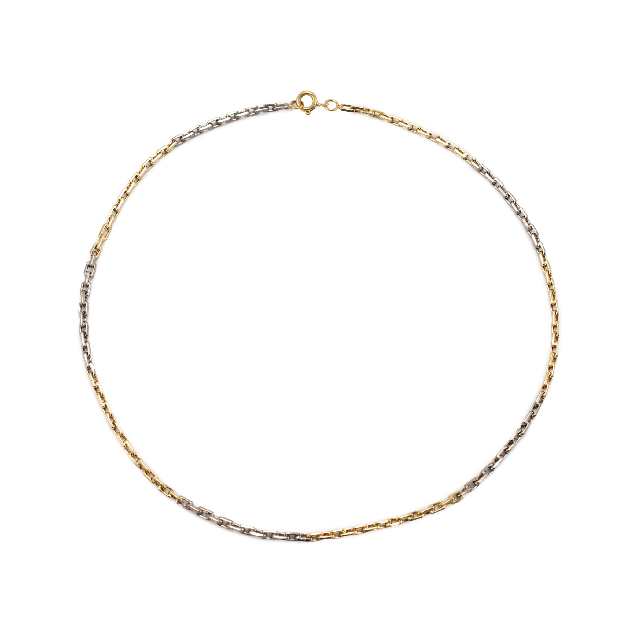 18K Yellow Gold & Sterling Silver Two Tone Choker Rolo Cable Link Chain Necklace