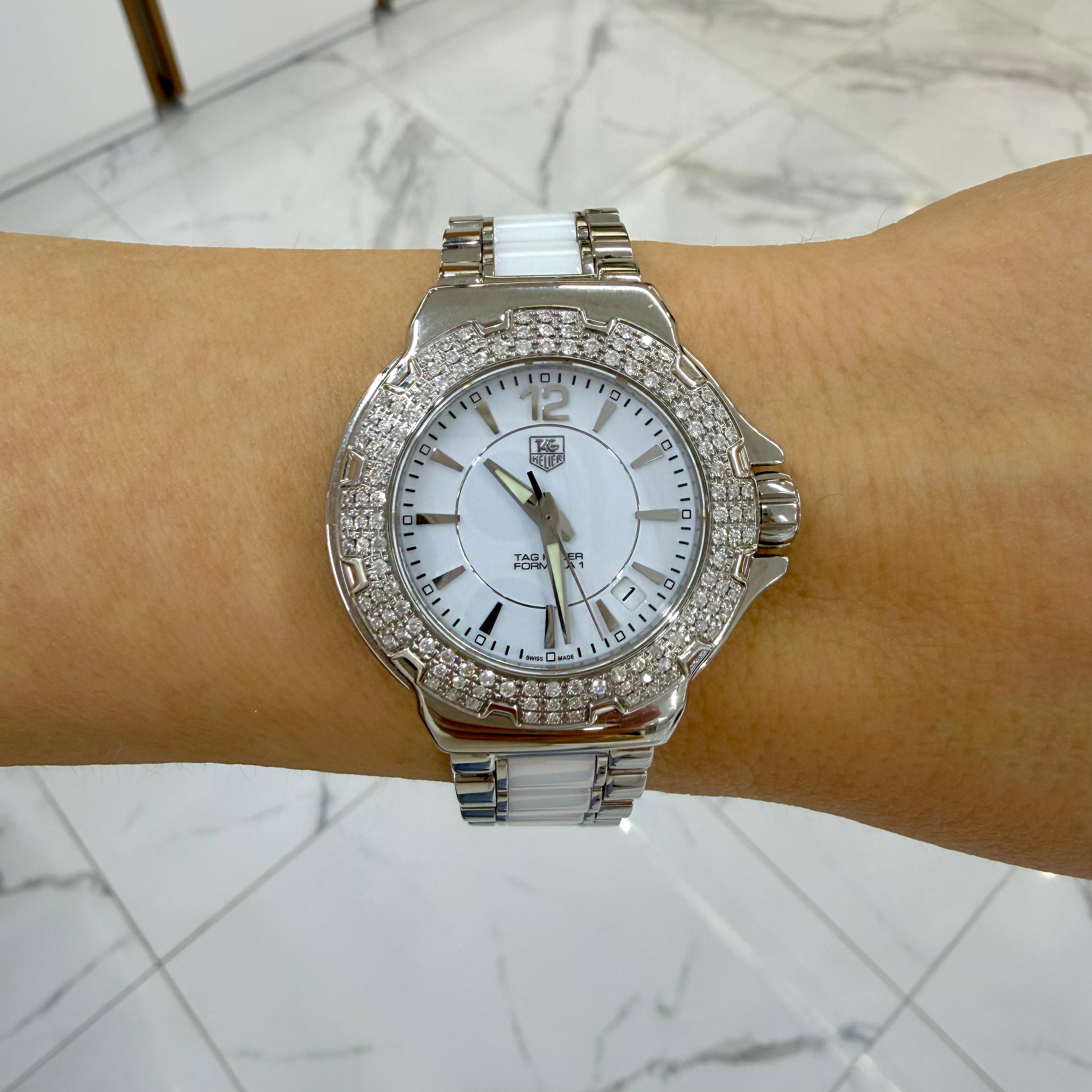 Ladies Tag Heuer Formula 1 35MM WAH1215-0 Diamond Ceramic Steel Quartz Watch