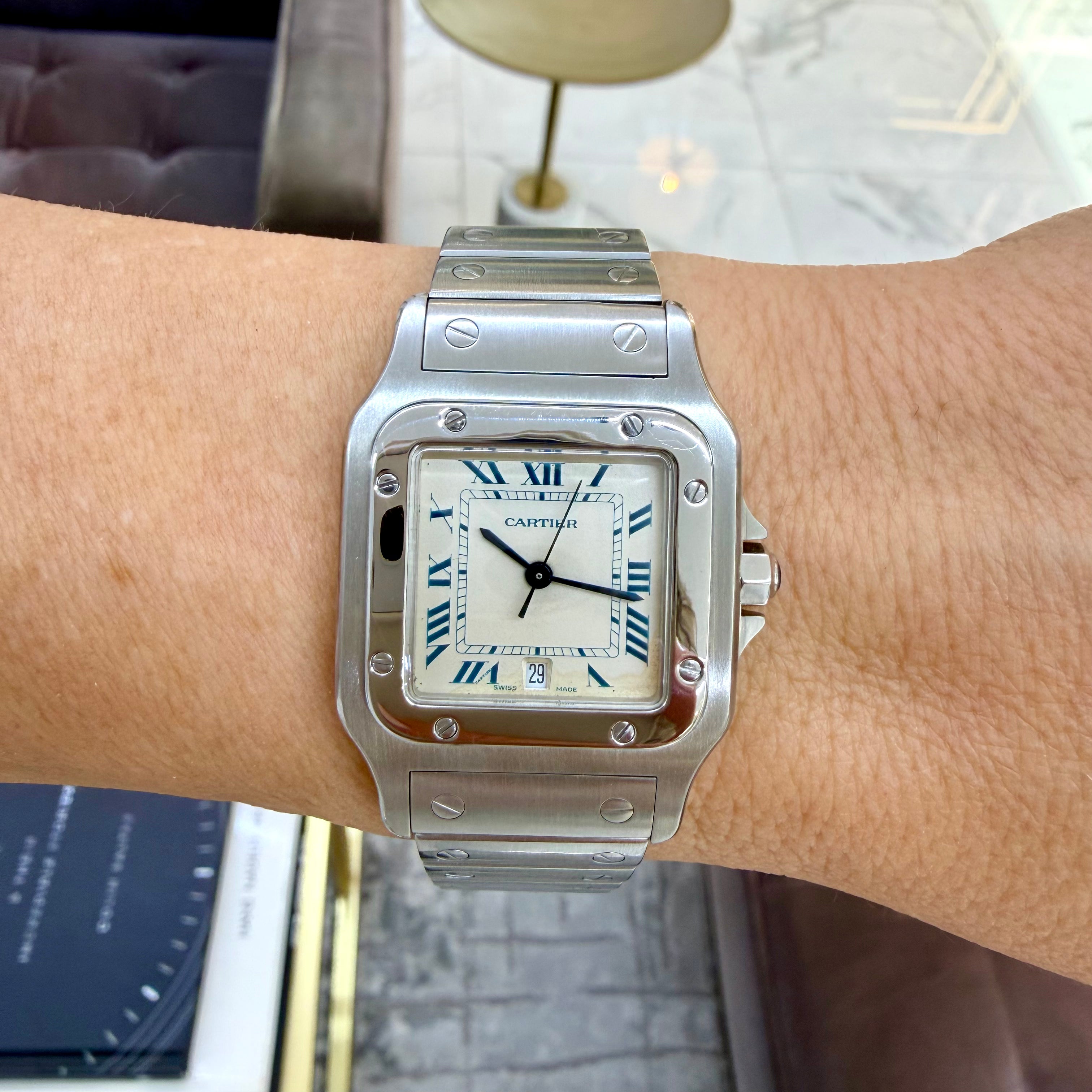 Ladies Cartier Santos Galbée 29MM X 41MM 987901 White Roman Steel Quartz Watch