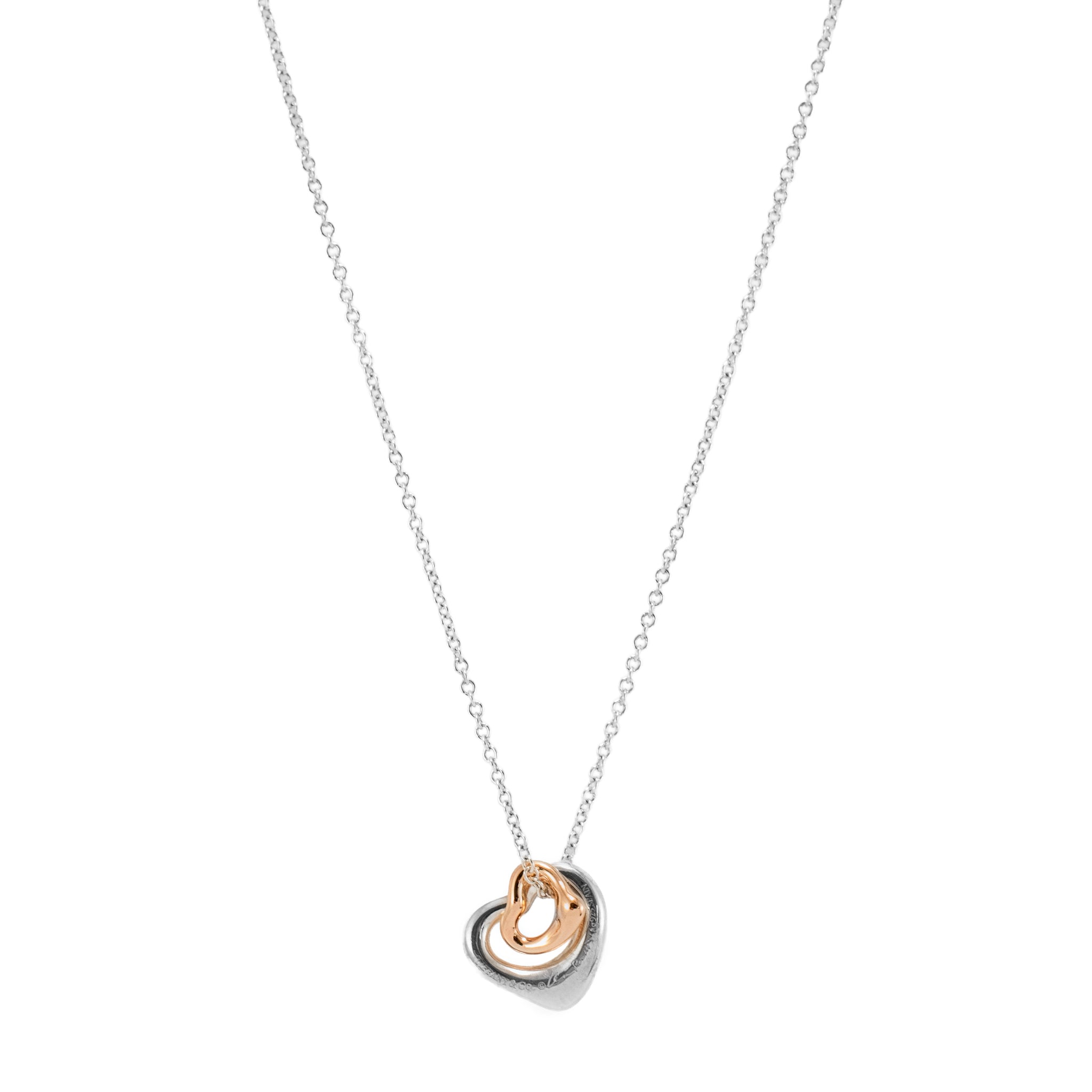 Tiffany & Co. Elsa Peretti 925 and 18K Rose Gold Open Heart Pendant Necklace