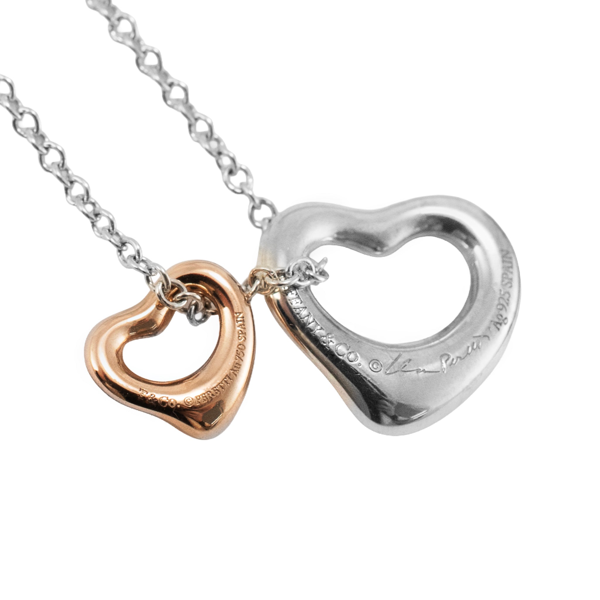 Tiffany & Co. Elsa Peretti 925 and 18K Rose Gold Open Heart Pendant Necklace
