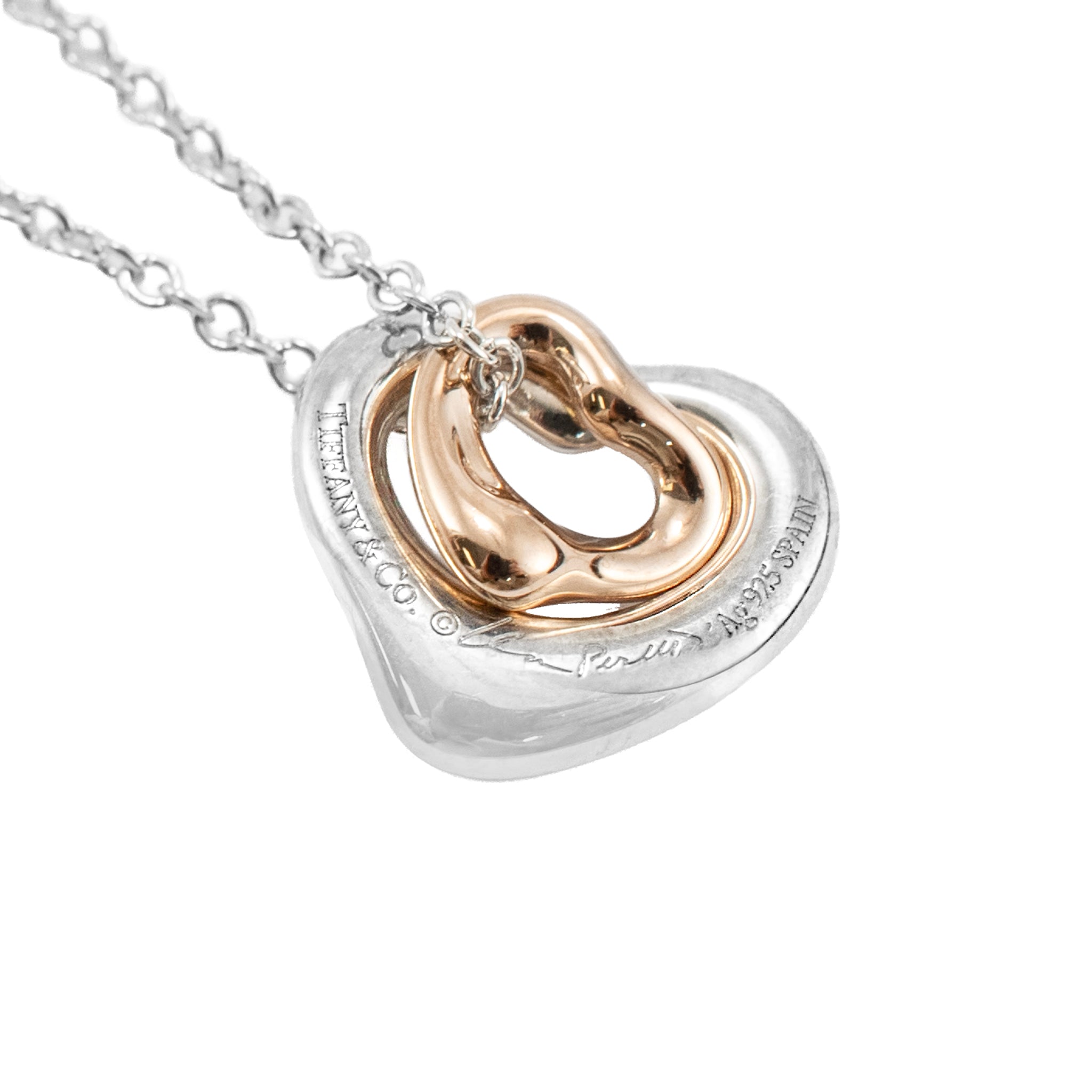 Tiffany & Co. Elsa Peretti 925 and 18K Rose Gold Open Heart Pendant Necklace