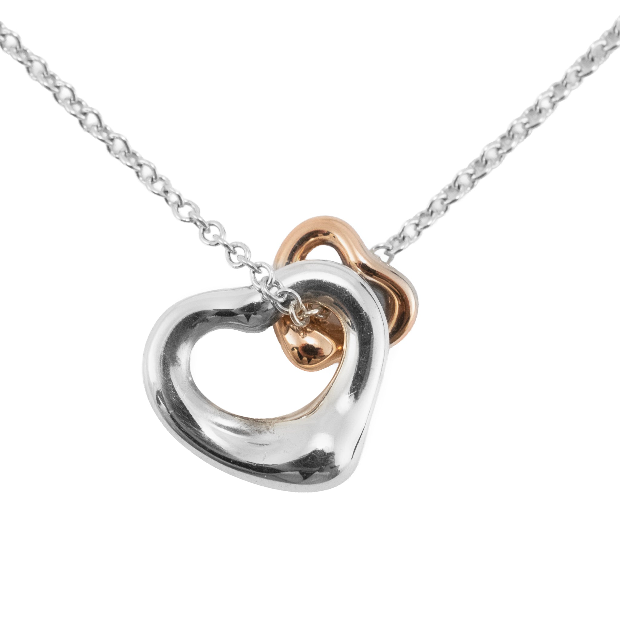Tiffany & Co. Elsa Peretti 925 and 18K Rose Gold Open Heart Pendant Necklace