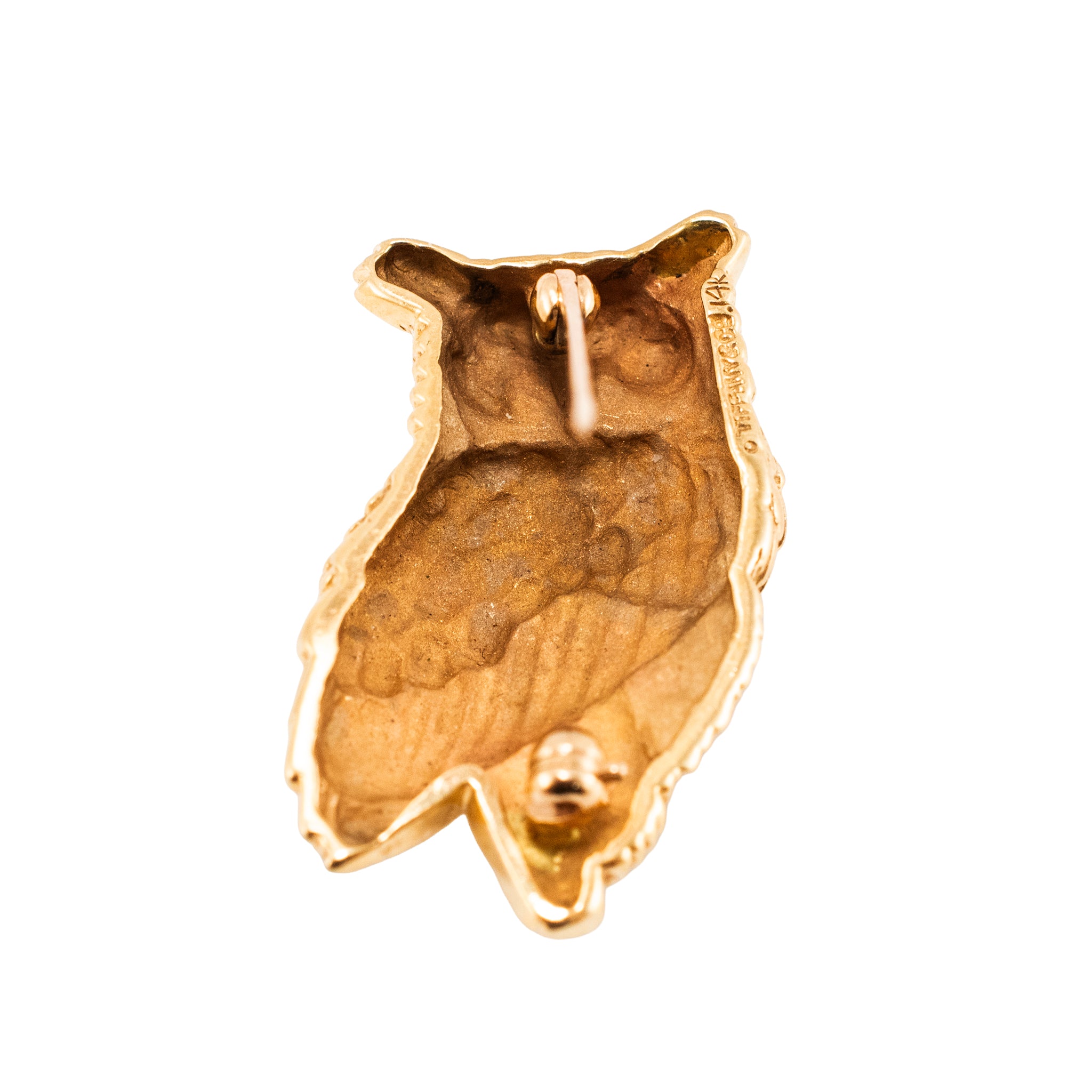 Vintage Tiffany & Co. 14K Yellow Gold Textured Owl PIN Brooch