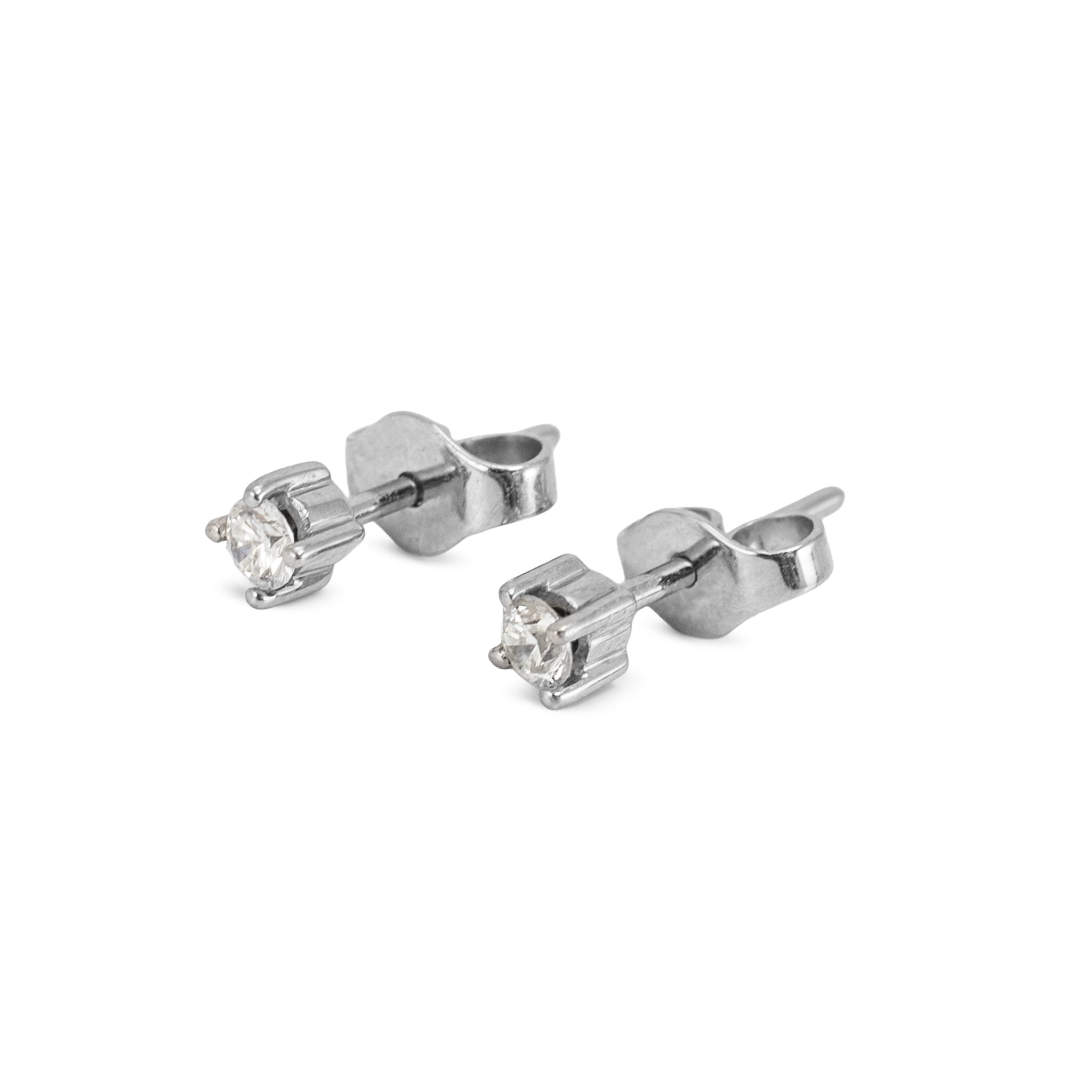 Unisex 14K White Gold 0.16ctw Round Diamond Push Back Petite Stud Earrings