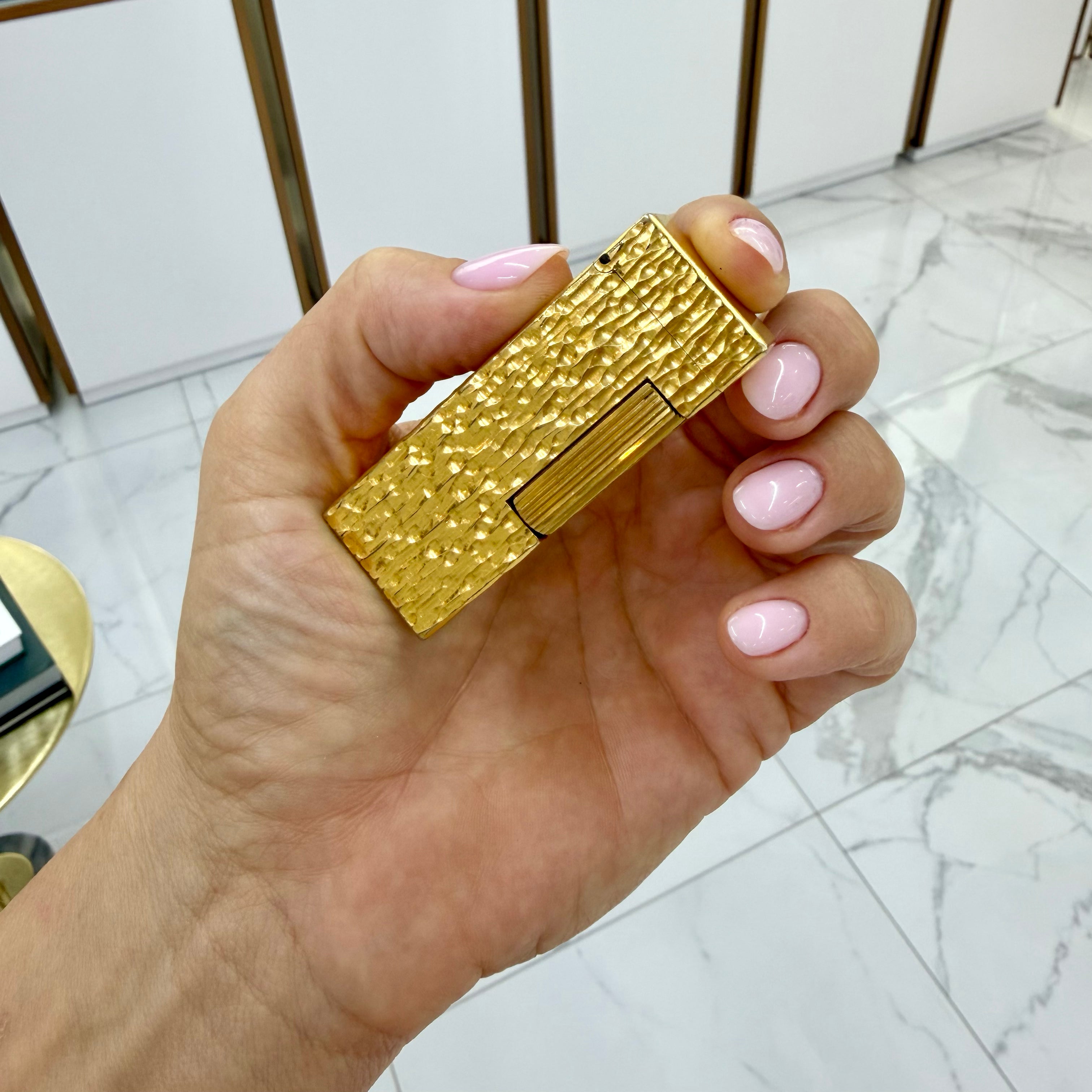 Vintage Dunhill Rollagas Swiss Made Gold Plated Bark Finish Lighter