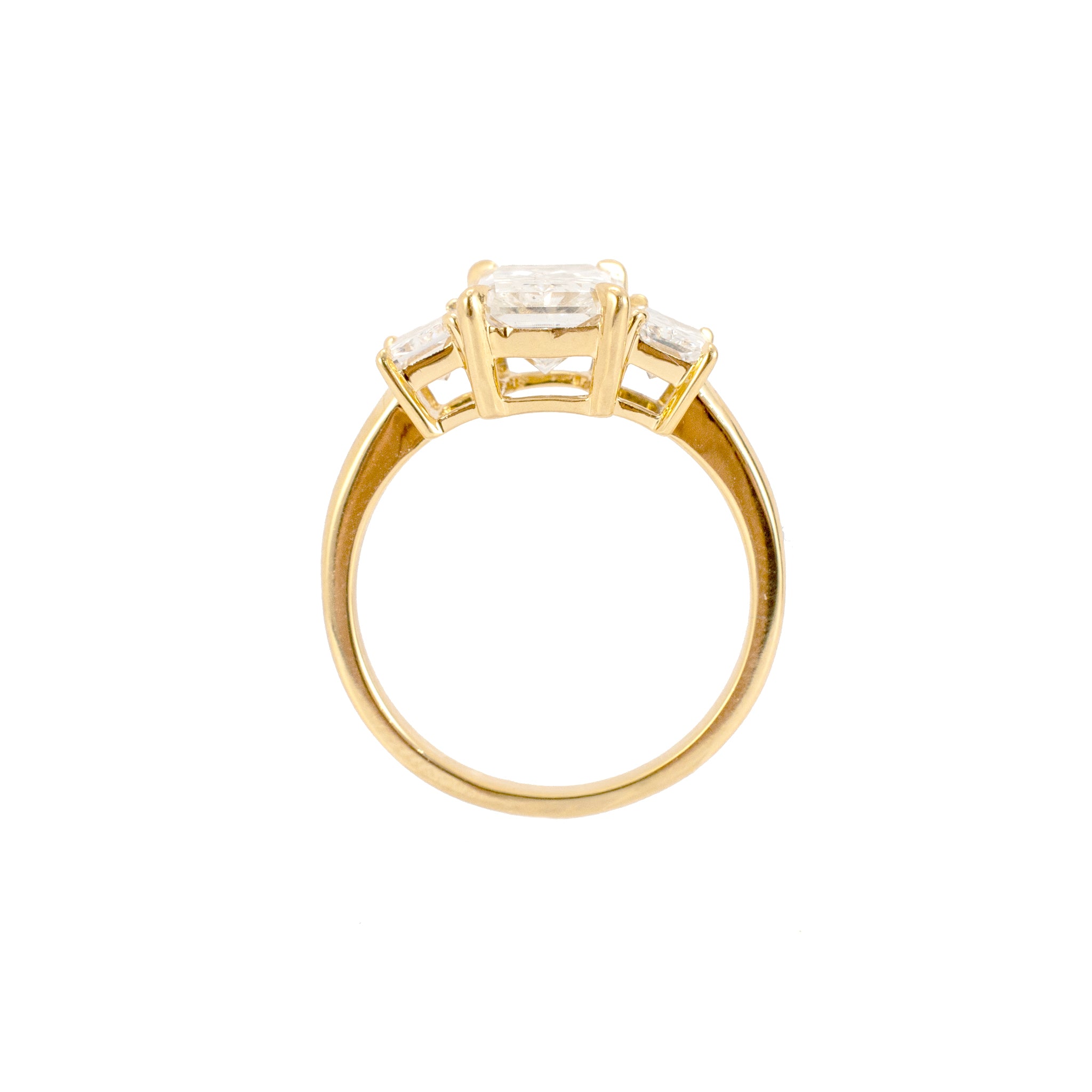 18K Yellow Gold Igi 3.91ct Radiant Lab Grown Diamond Three Stone Engagement Ring