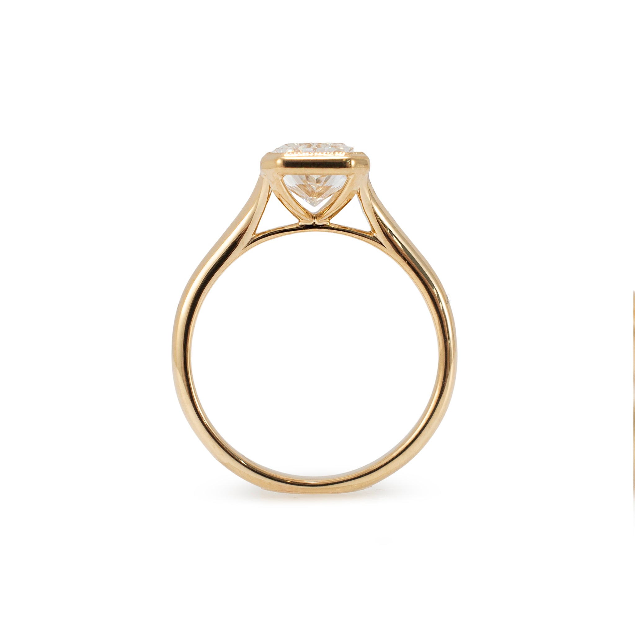 18K Yellow Gold 2.56ct Radiant Lab Grown Diamond Bezel Set Engagement Ring