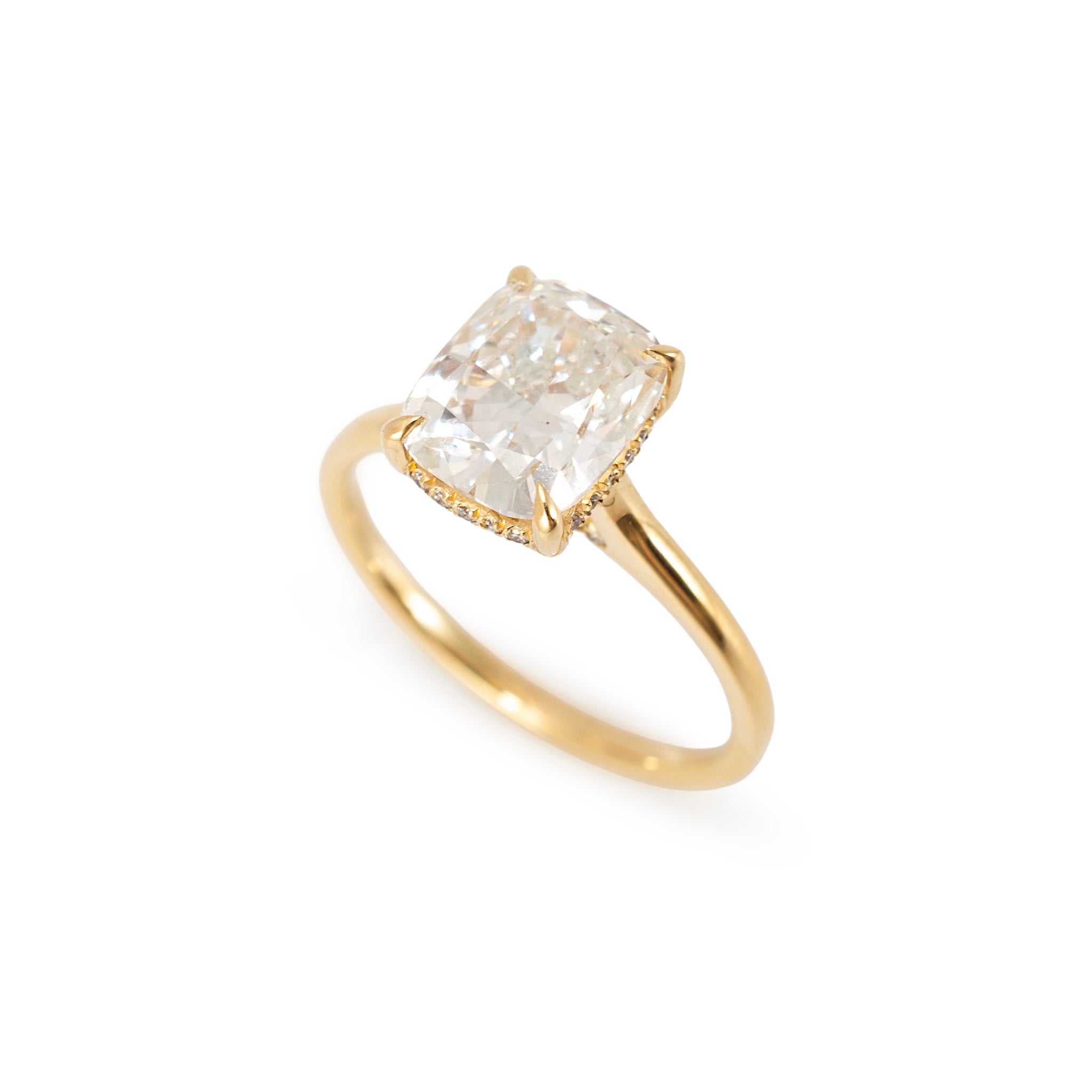 14K Yellow Gold 2.86ct Cushion Cut Lab Grown Diamond Hidden Halo Engagement Ring