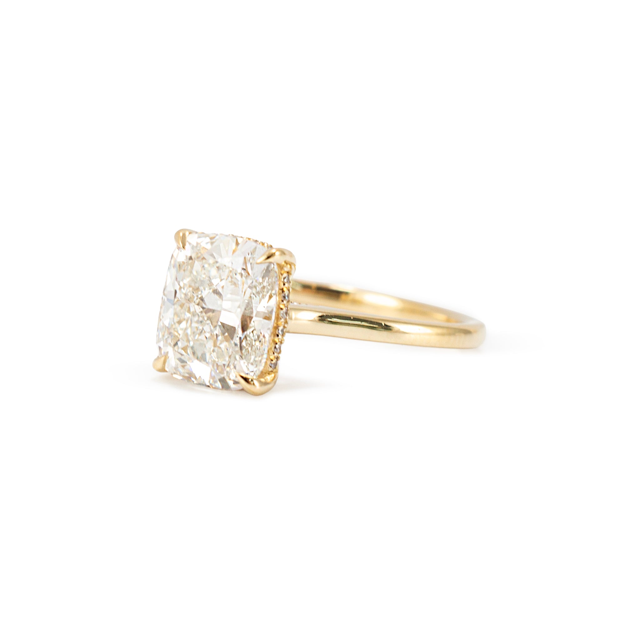14K Yellow Gold 2.86ct Cushion Cut Lab Grown Diamond Hidden Halo Engagement Ring