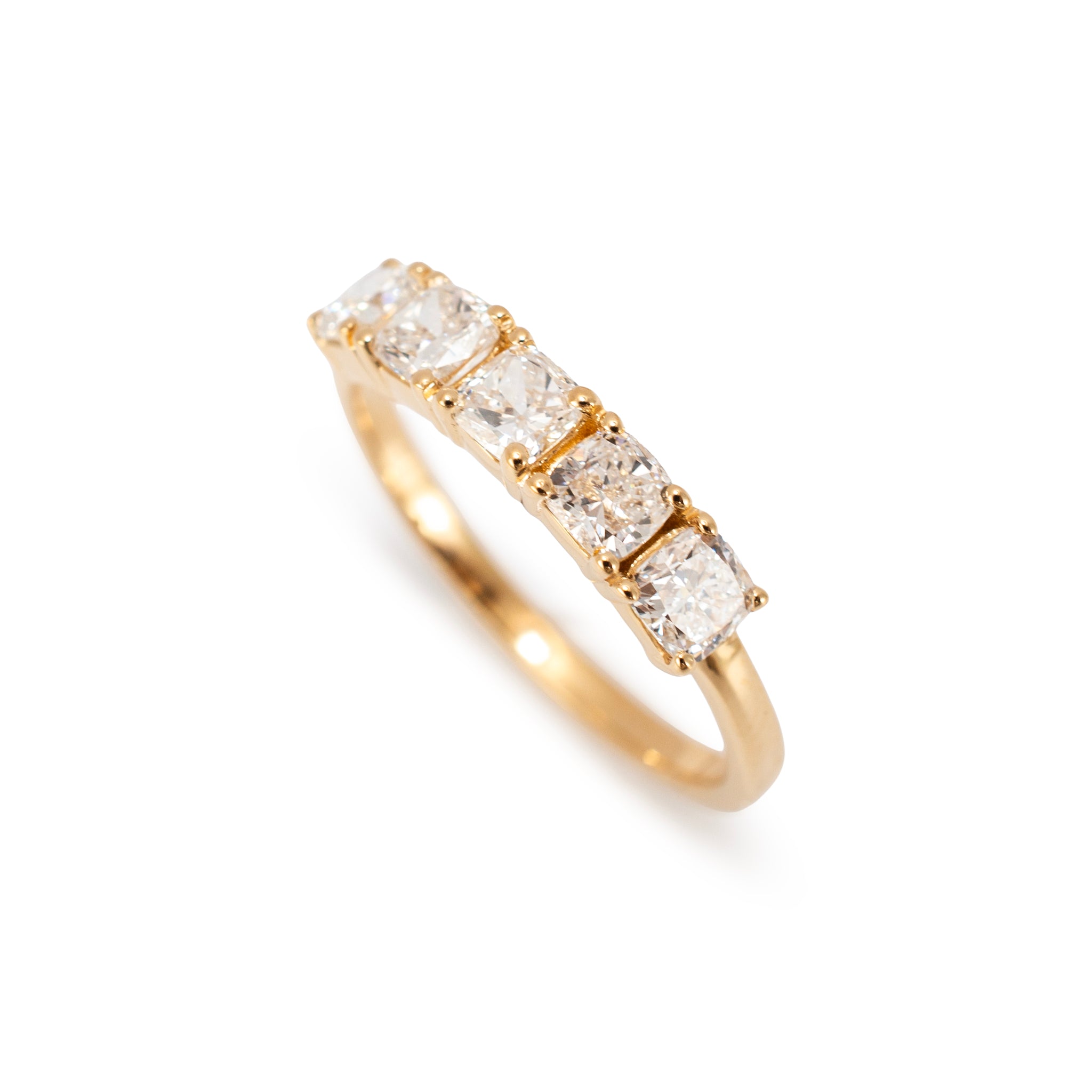 18K Yellow Gold 1.26ct Cushion Lab Grown Diamond Shared Prong Wedding Band Ring