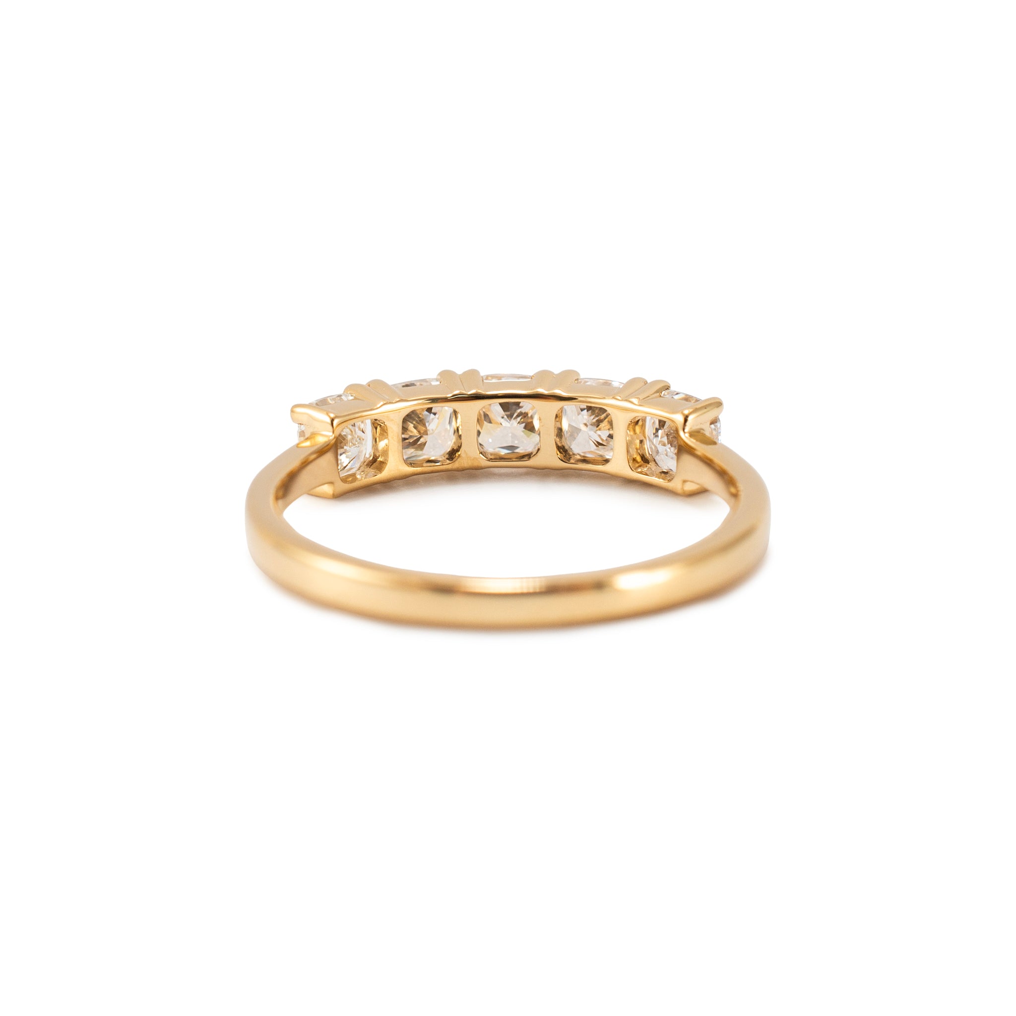 18K Yellow Gold 1.26ct Cushion Lab Grown Diamond Shared Prong Wedding Band Ring
