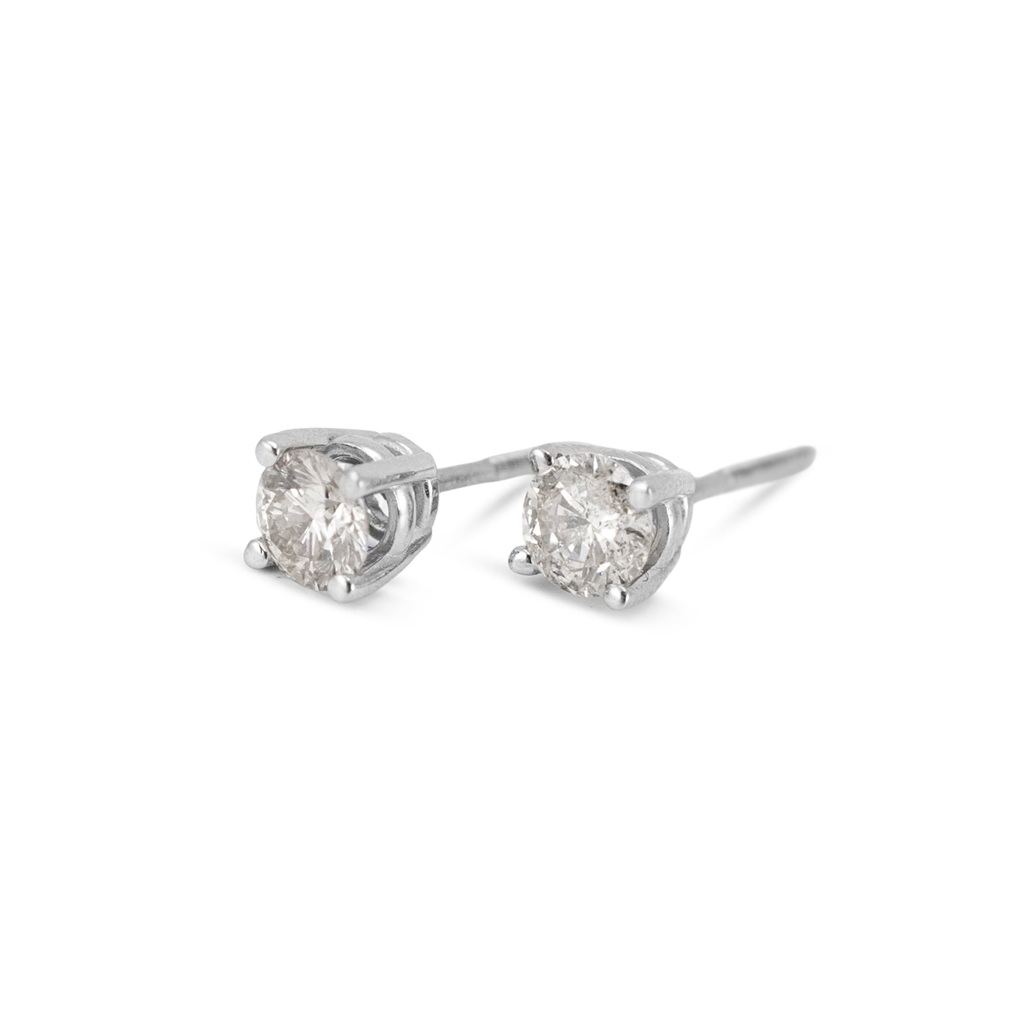 Unisex 14K White Gold 0.44ctw Round Diamond Screw Back Petite Stud Earrings
