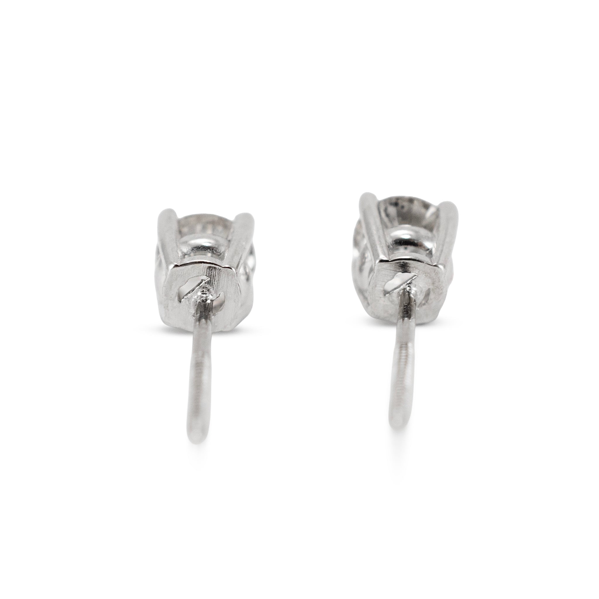 Unisex 14K White Gold 0.44ctw Round Diamond Screw Back Petite Stud Earrings