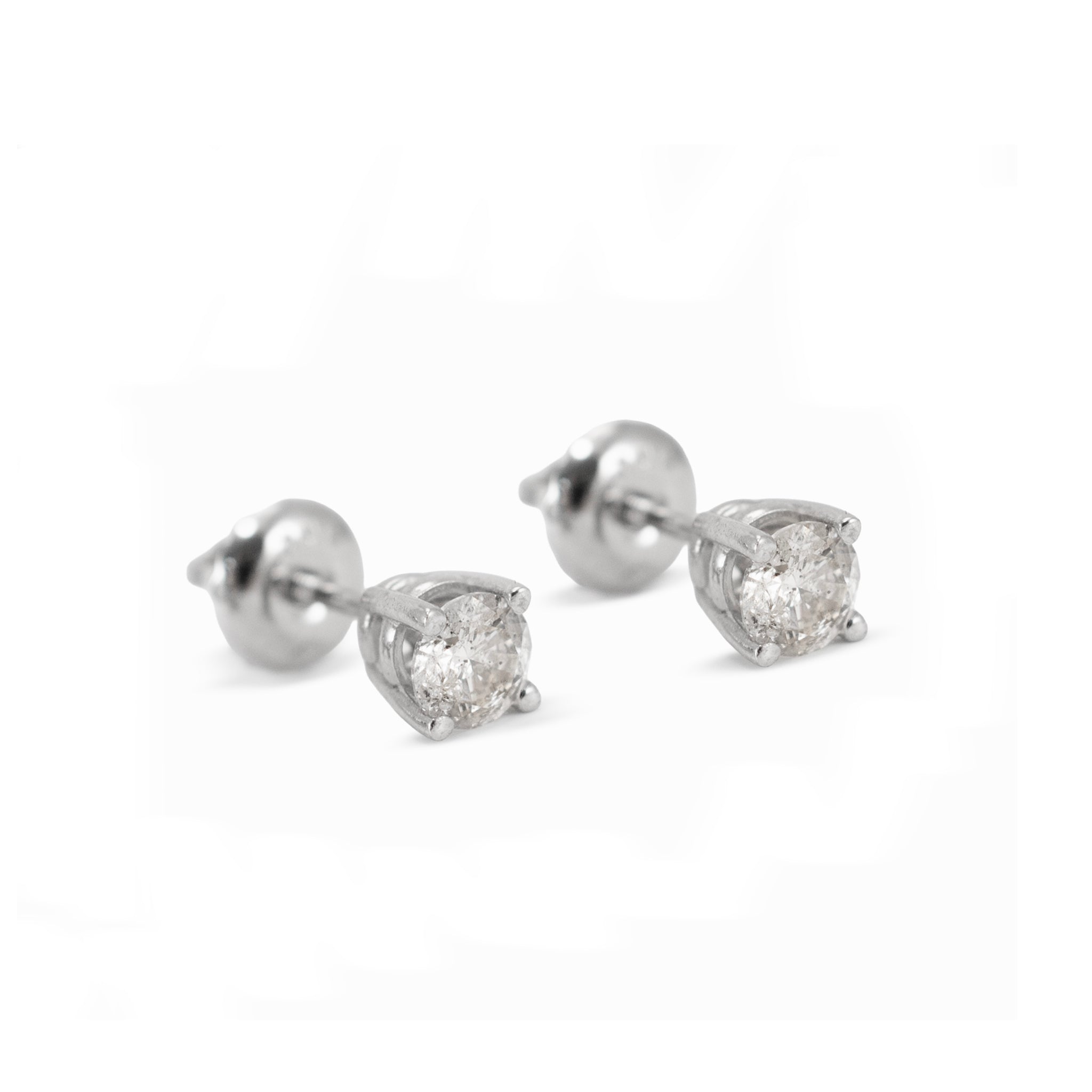 Unisex 14K White Gold 0.44ctw Round Diamond Screw Back Petite Stud Earrings