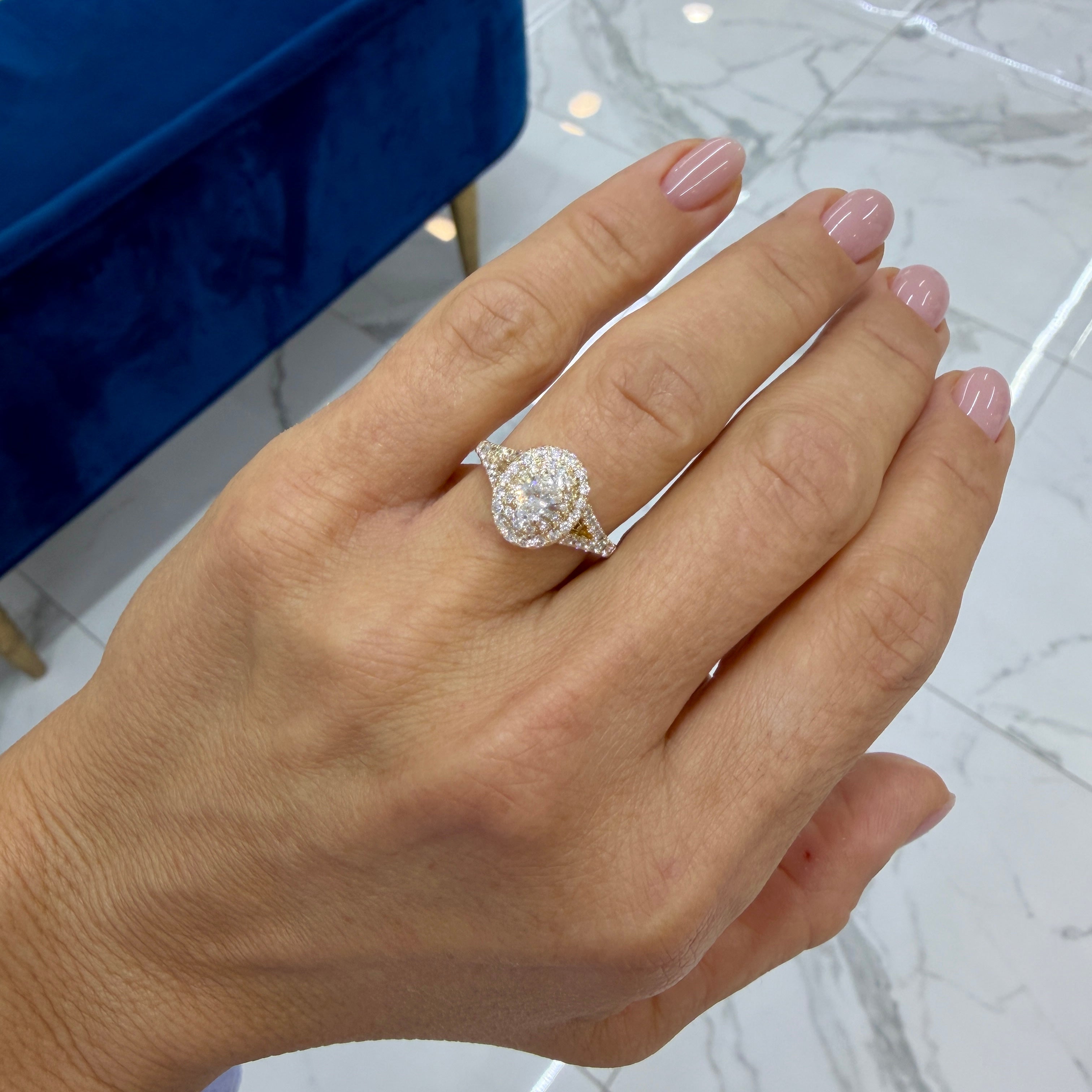 14K Yellow Gold 1.01ct Gcal Oval Lab Grown Diamond Double Halo Engagement Ring