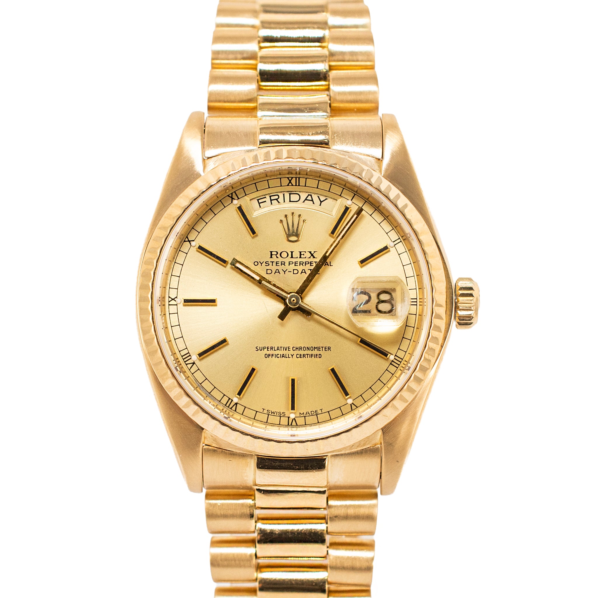 Rolex Day Date 36MM 18038 Champagne Dial Quick Set 18K Yellow Gold Watch