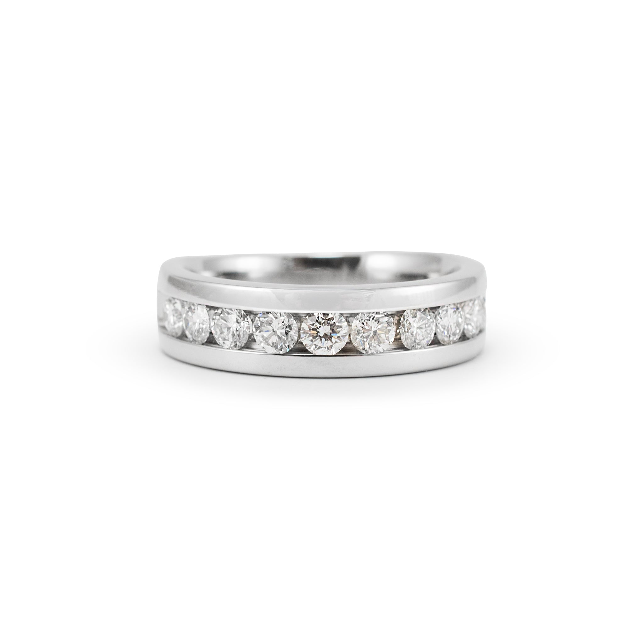 Men’s 18K White Gold 1.47ct Round Cut Diamond Channel Set Wedding Band Ring
