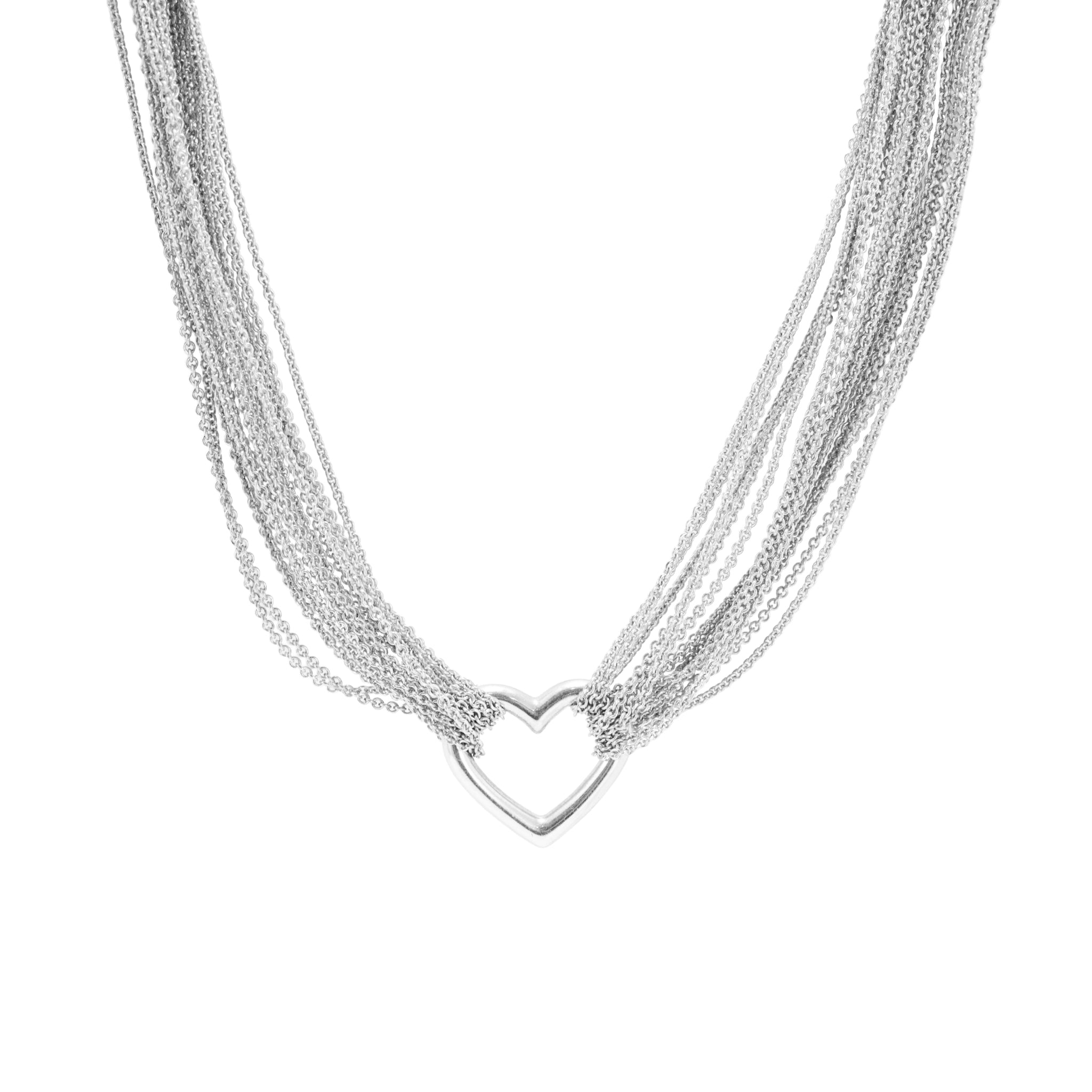 Tiffany & Co. Multi Strand Chain Mesh Heart Toggle Silver 925 Pendant Necklace