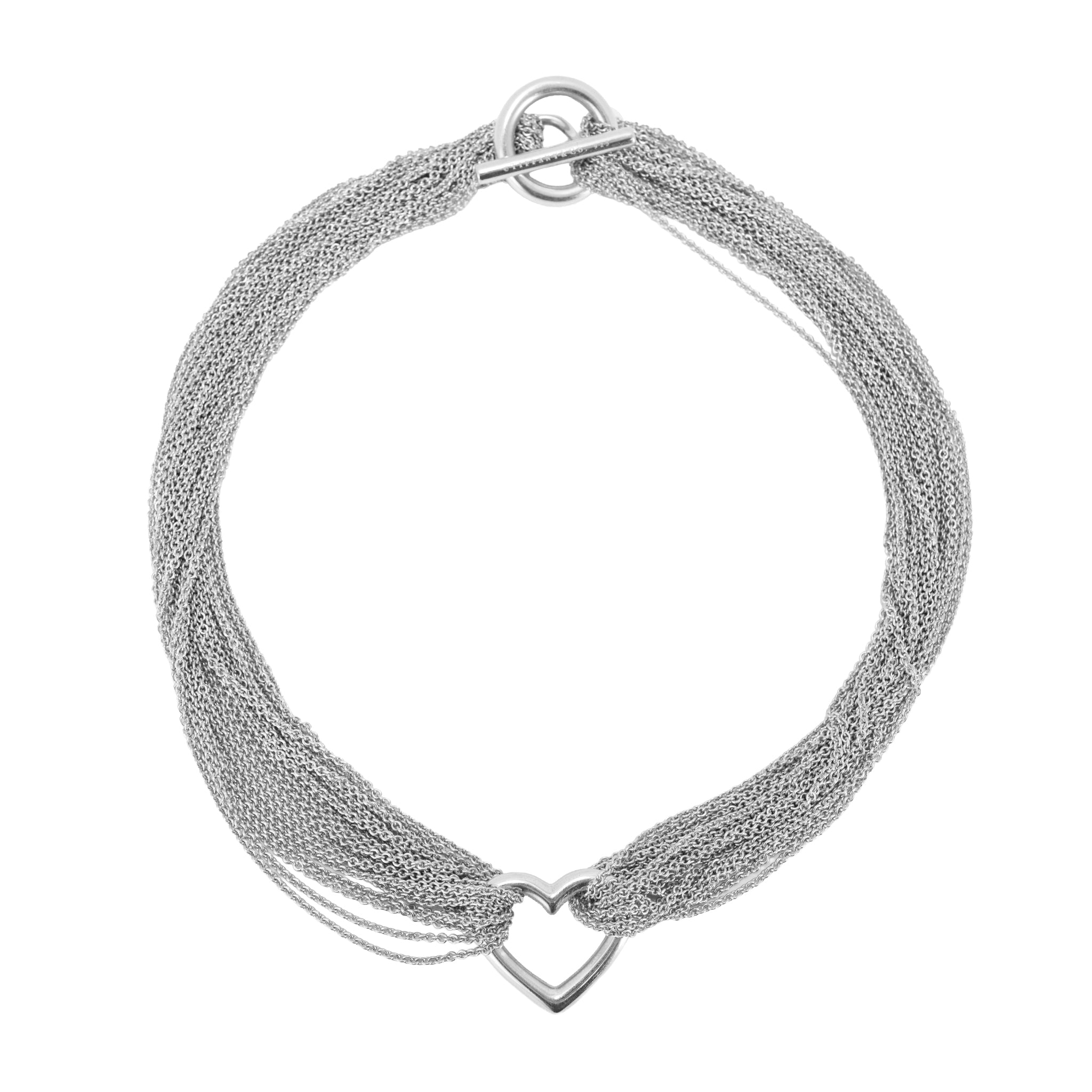Tiffany & Co. Multi Strand Chain Mesh Heart Toggle Silver 925 Pendant Necklace