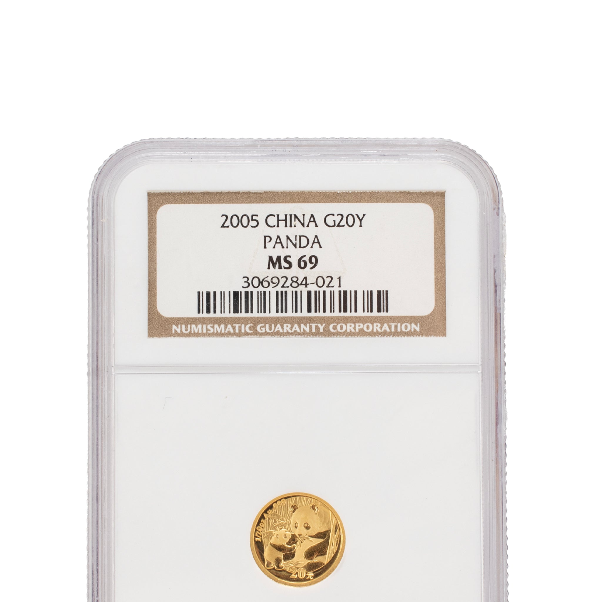 2005 China Panda 20 Yuan 20Y 1/20 Oz. Ngc MS69 Bullion 999 Gold Coin