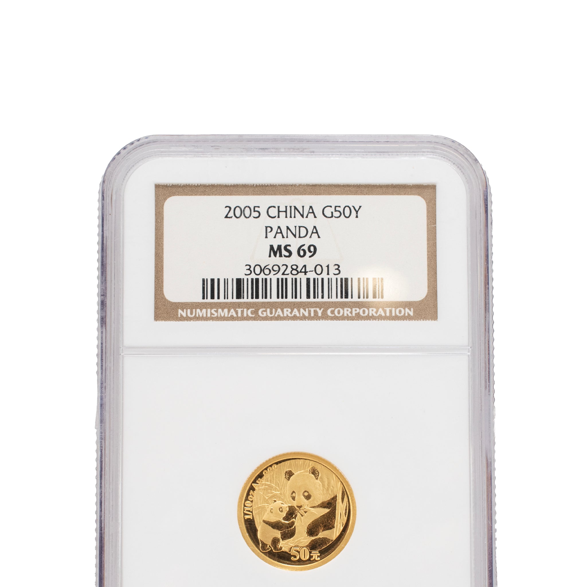 2005 China Panda 50 Yuan 50Y 1/10 Oz. Ngc MS69 Bullion 999 Gold Coin
