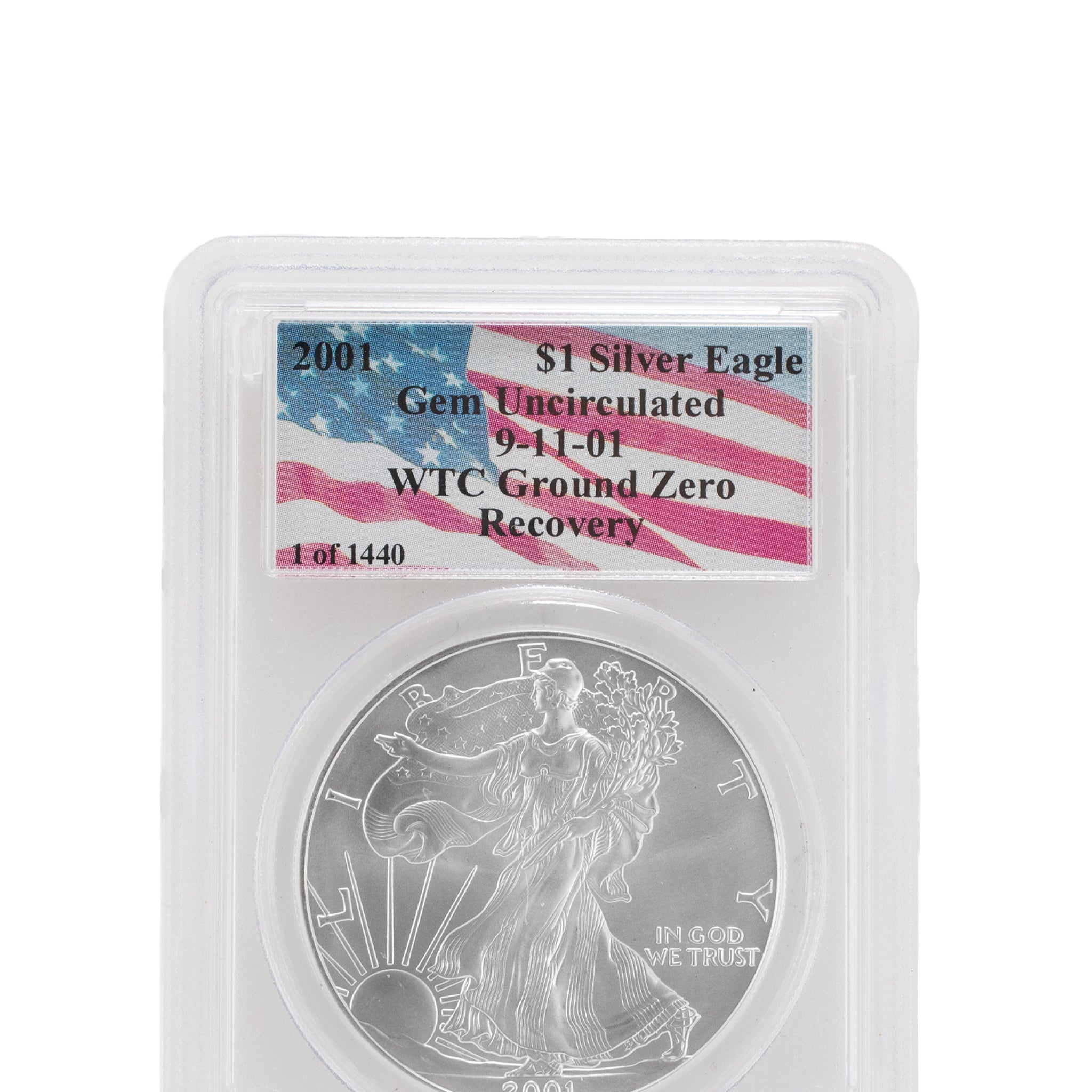 2001 American Silver Eagle Pcgs 1OZ 999 Silver $1 Wtc Ground Zero Recovery Coin