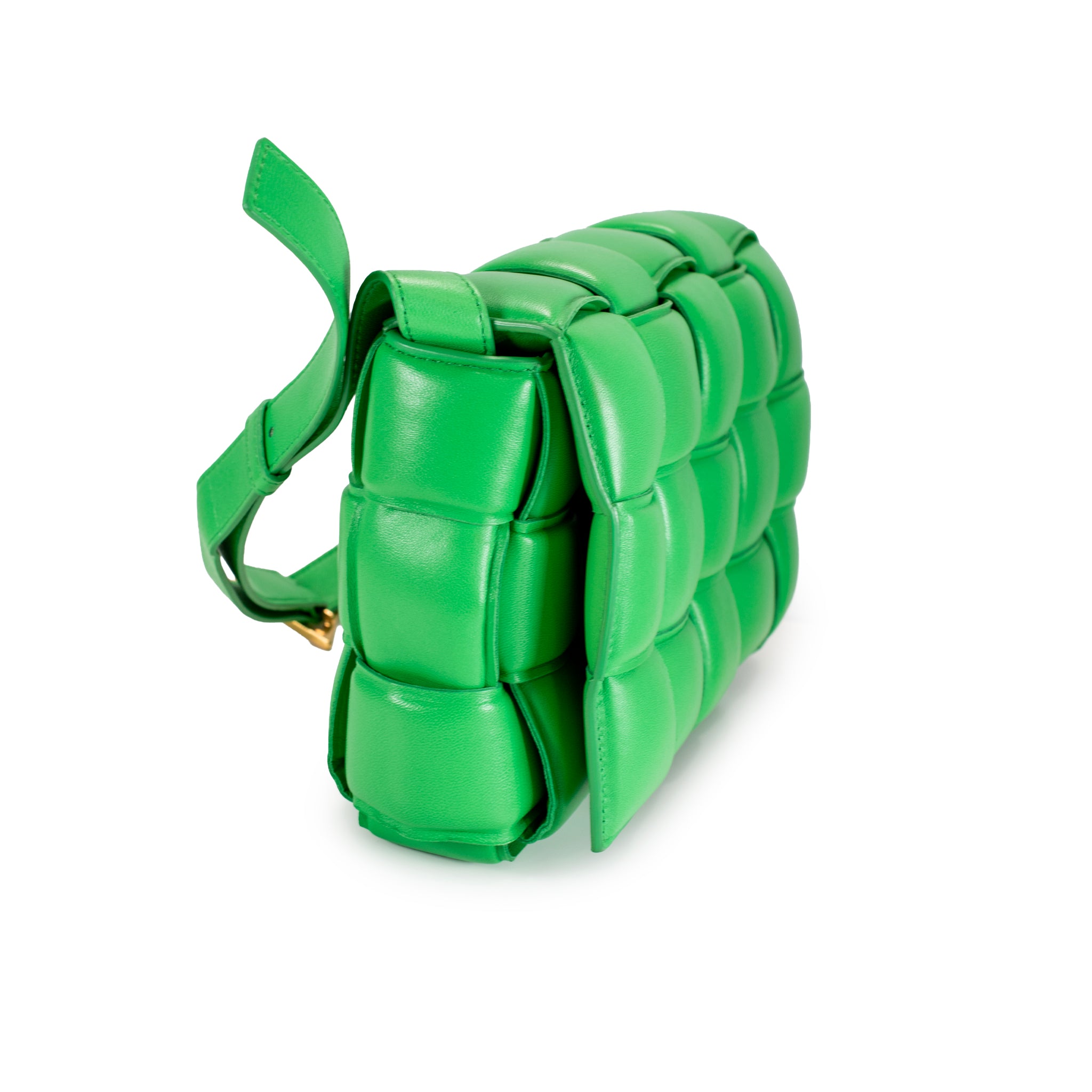 Bottega Veneta Padded Cassette Intrecciato Green Leather Gold Hardware Handbag