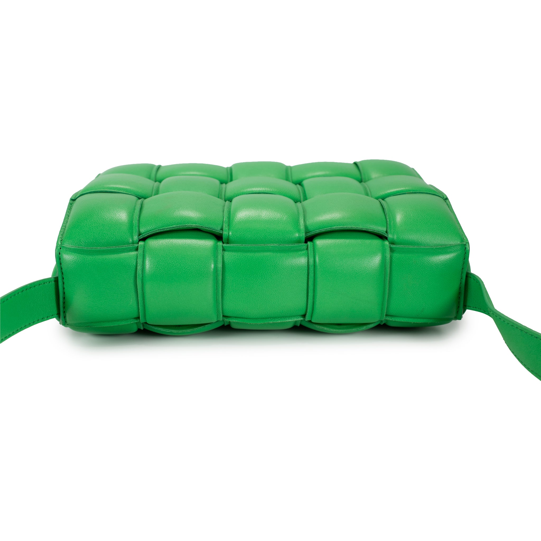 Bottega Veneta Padded Cassette Intrecciato Green Leather Gold Hardware Handbag