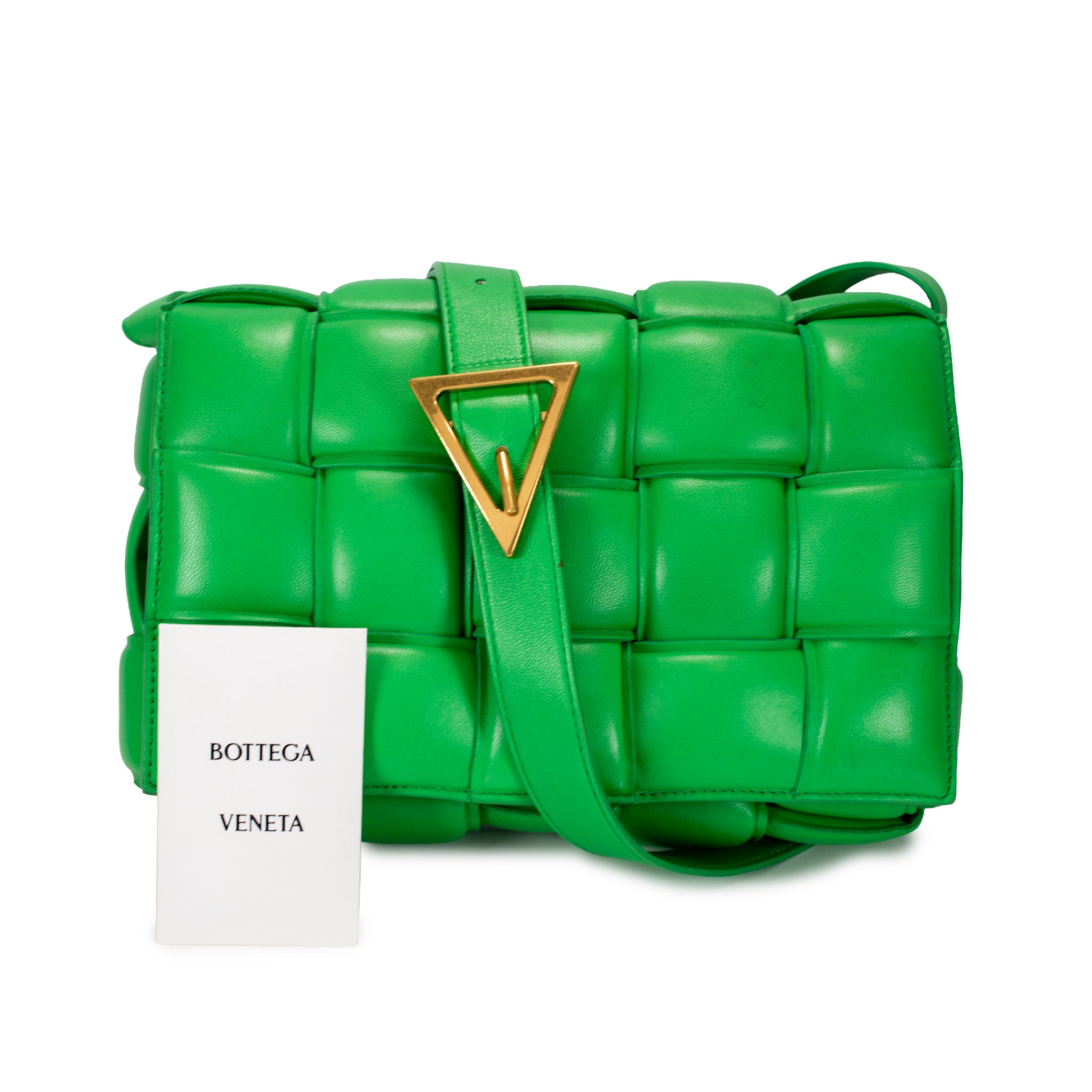 Bottega Veneta Padded Cassette Intrecciato Green Leather Gold Hardware Handbag