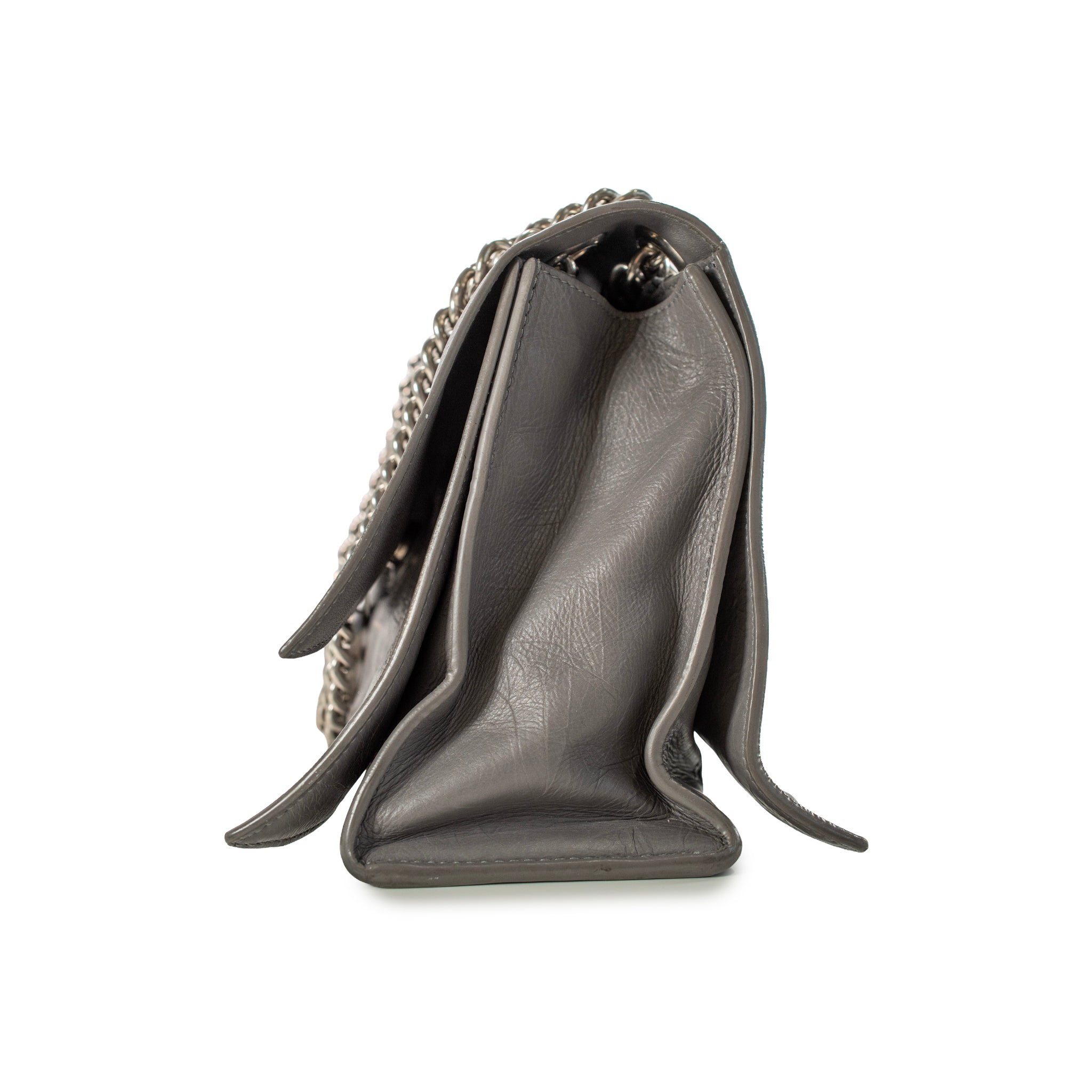 Balenciaga Gray Leather Silver Hardware Crush Chain Medium Flap Shoulder Bag